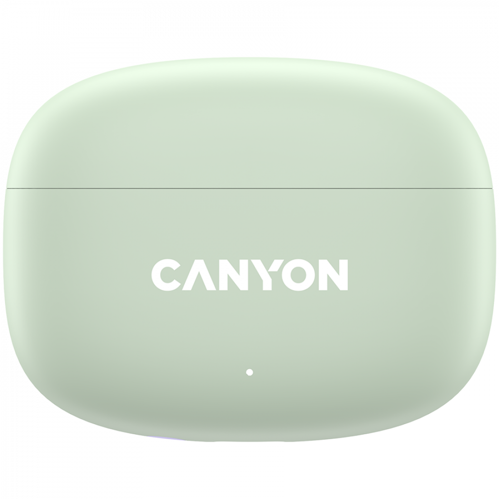 Jasnozielone etui ładujące do słuchawek z białym logo CANYON.