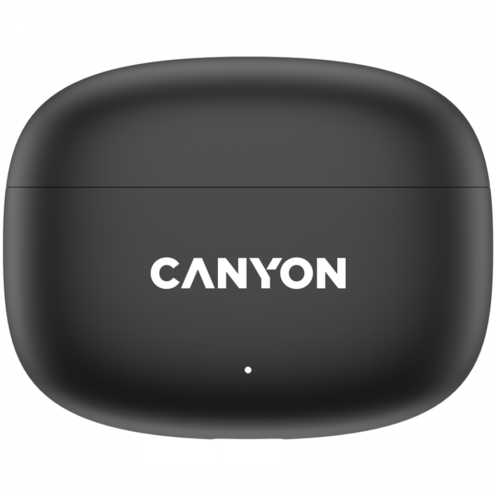 Czarne etui ładujące do słuchawek bezprzewodowych z białym logo CANYON.