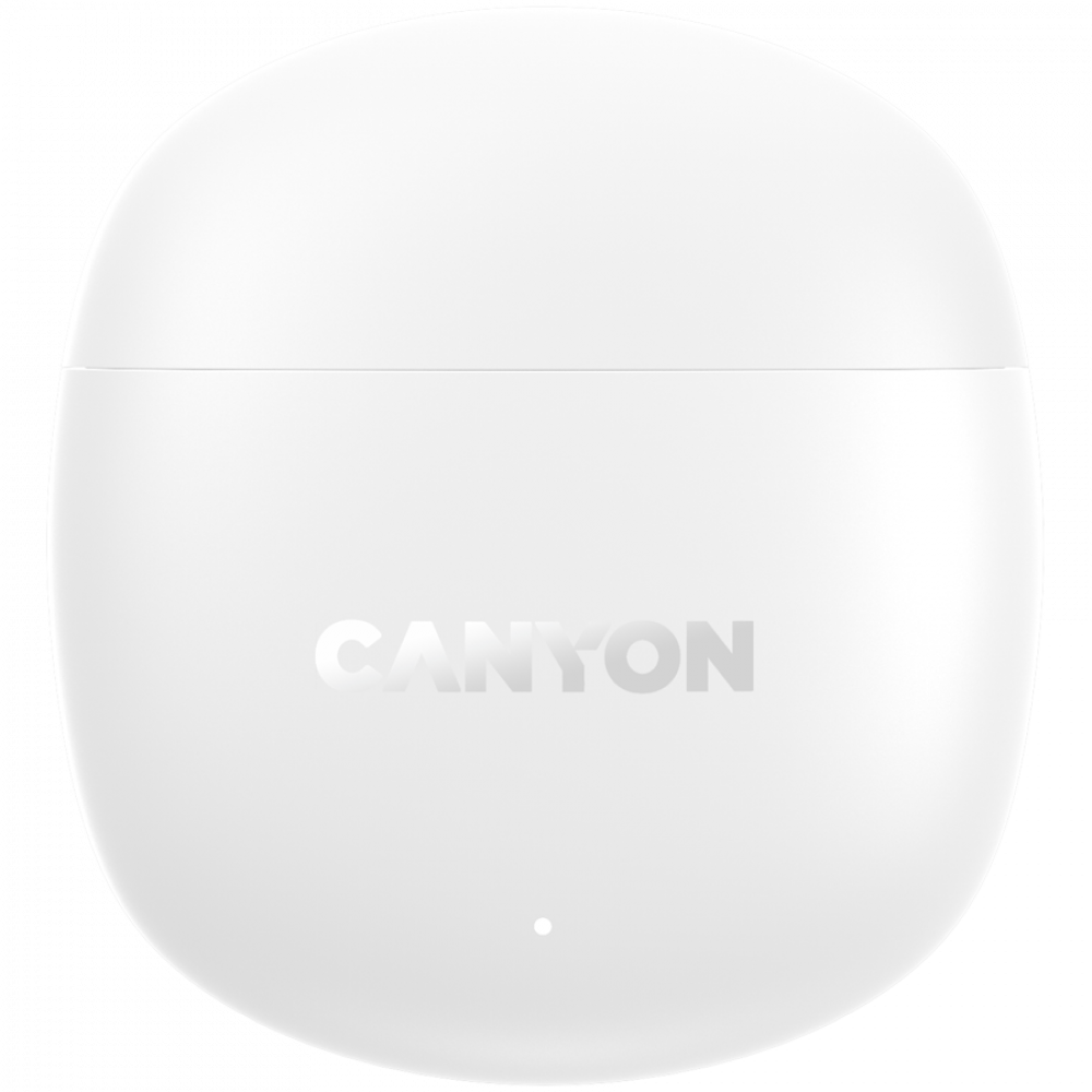 Zamknięte białe etui ładujące z logo Canyon.