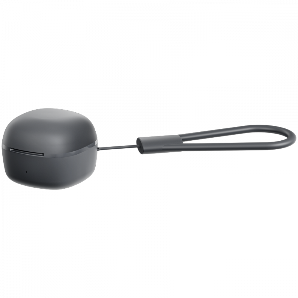 Szara ładowarka ze smyczą, na czarnym tle.