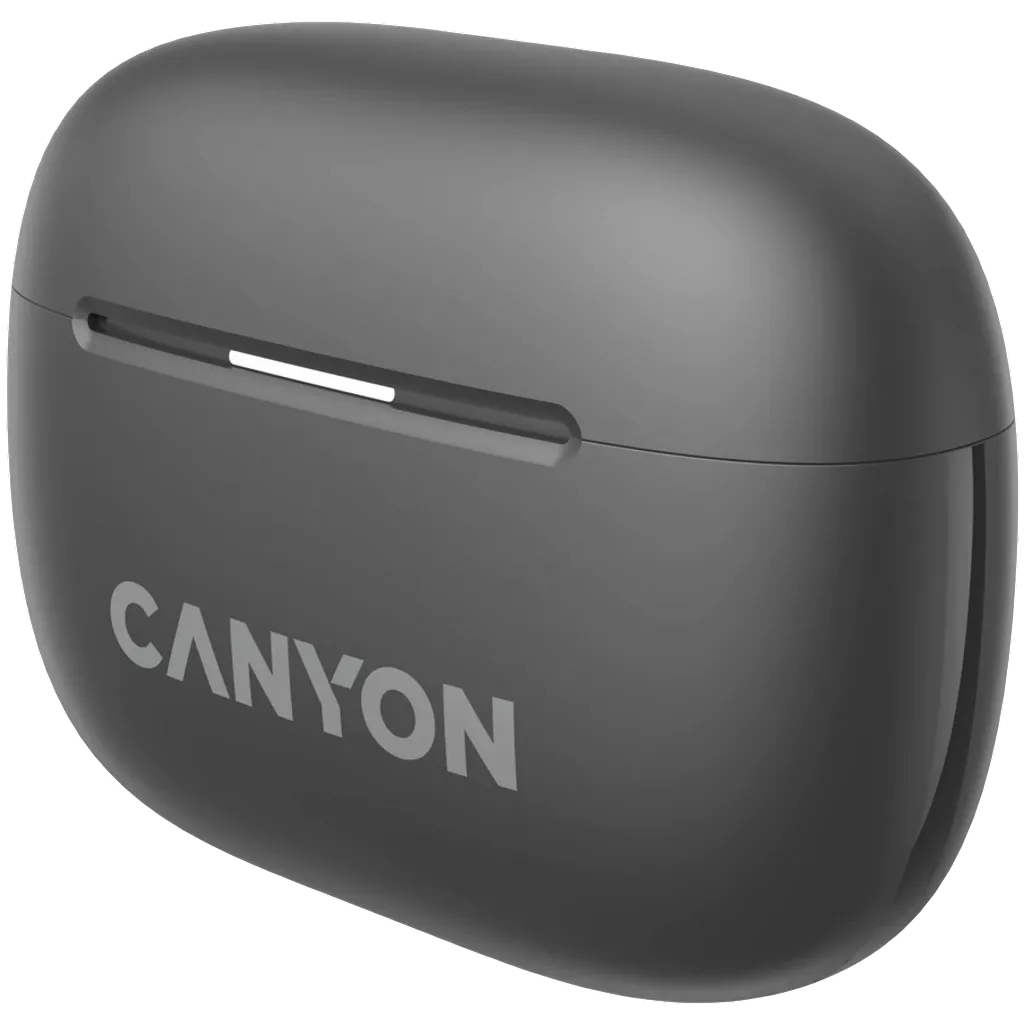 Ciemnoszare etui ładujące do słuchawek z logo Canyon.