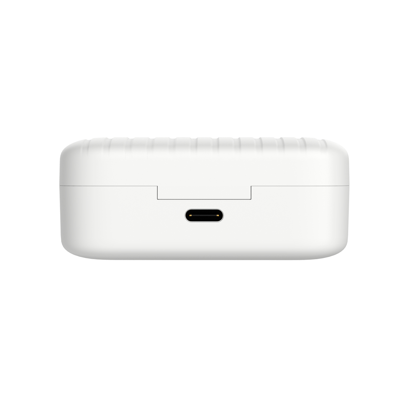 Custodia di ricarica bianca per auricolari con porta USB-C.
