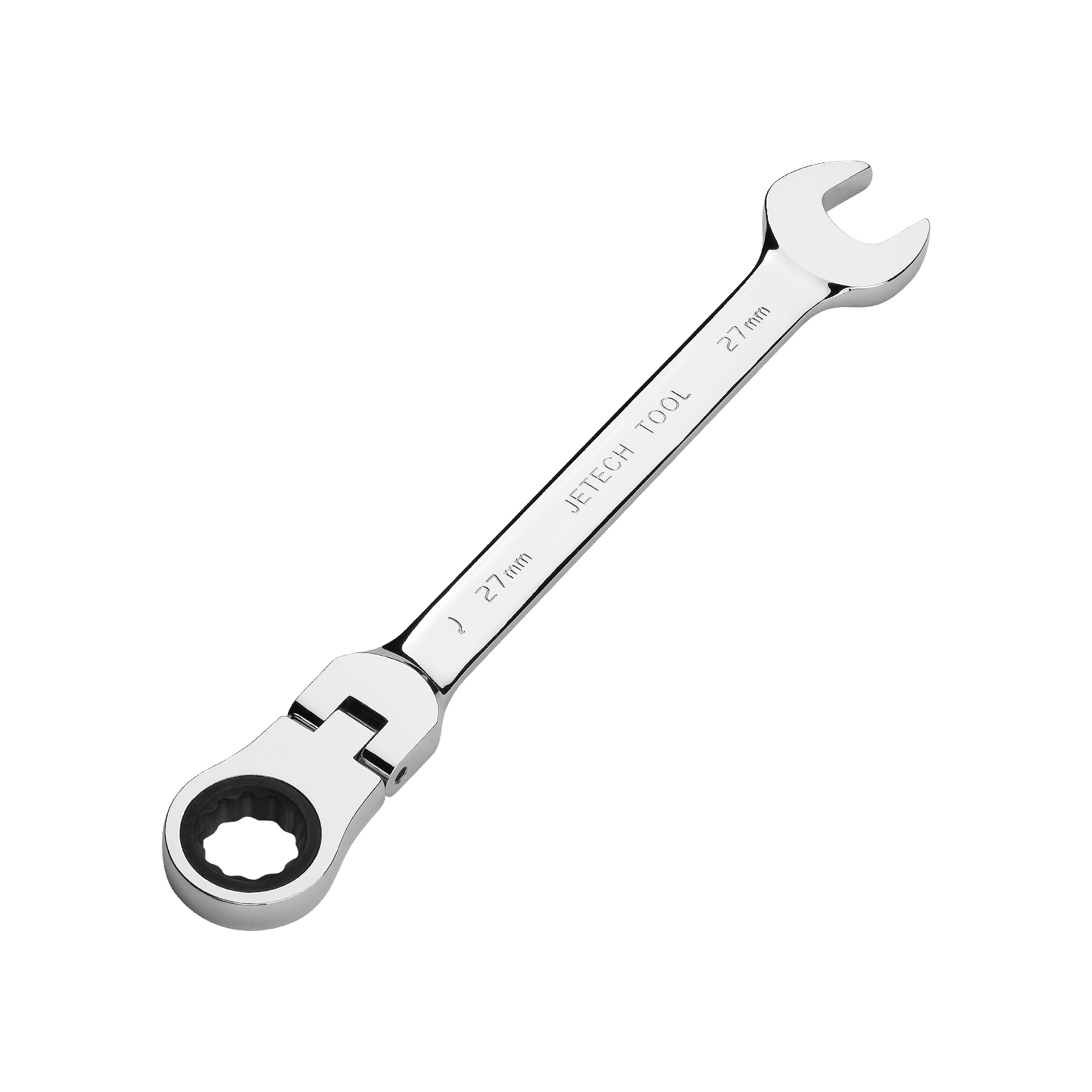 Una chiave inglese argentata con marcatura 27 mm, su sfondo bianco.