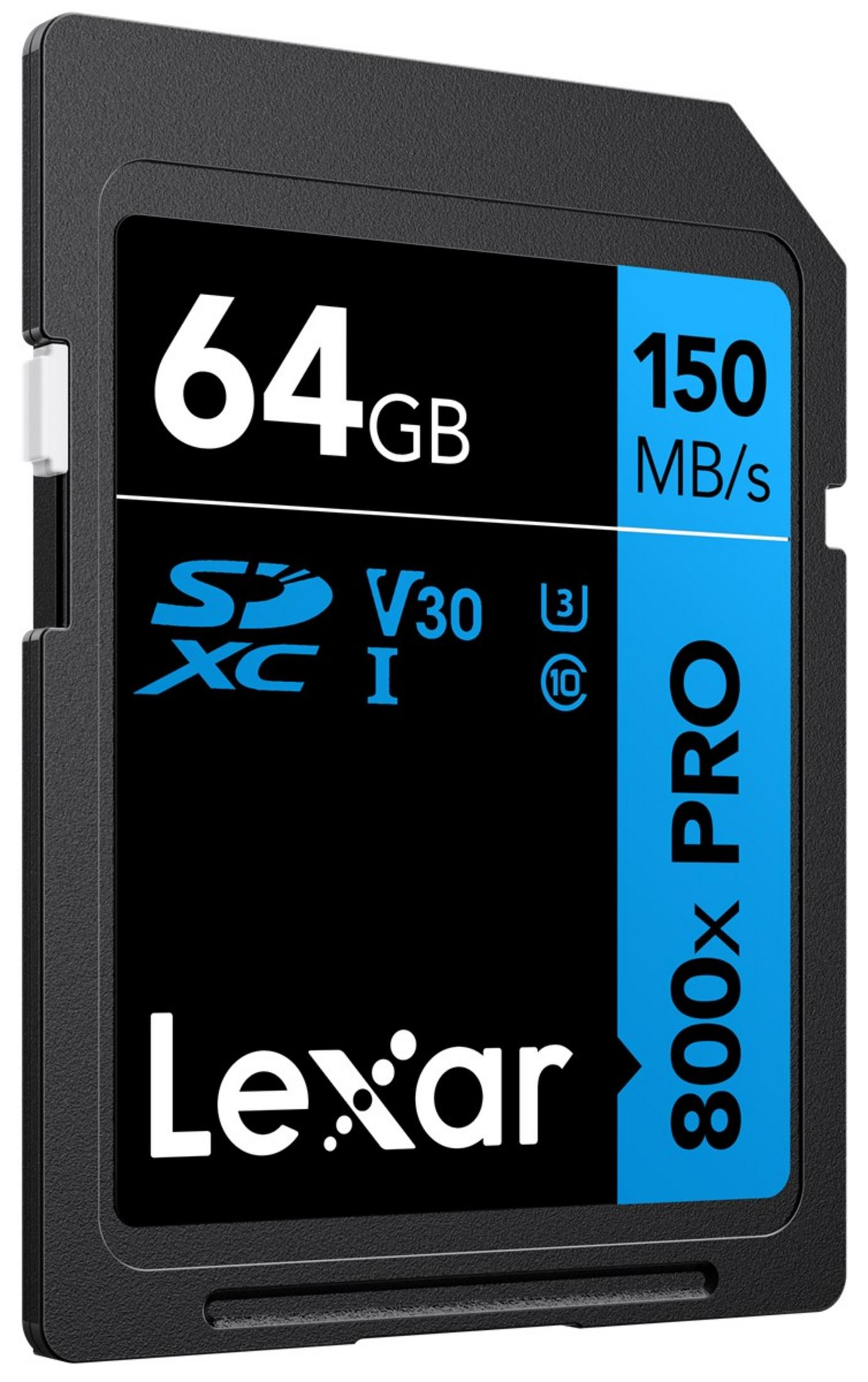 Carte mémoire Lexar 64Go SDXC, vitesse de lecture 150 Mo/s.