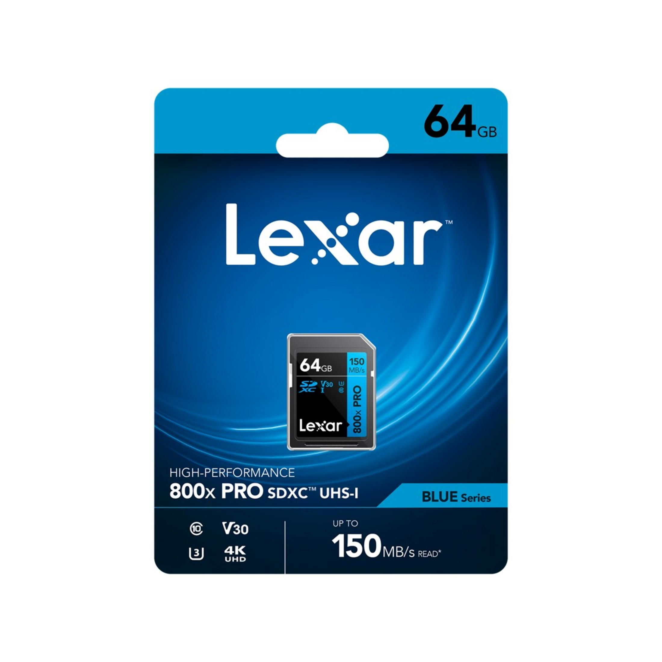 Carte mémoire Lexar 64Go SDXC UHS-I, 150 Mo/s en lecture.