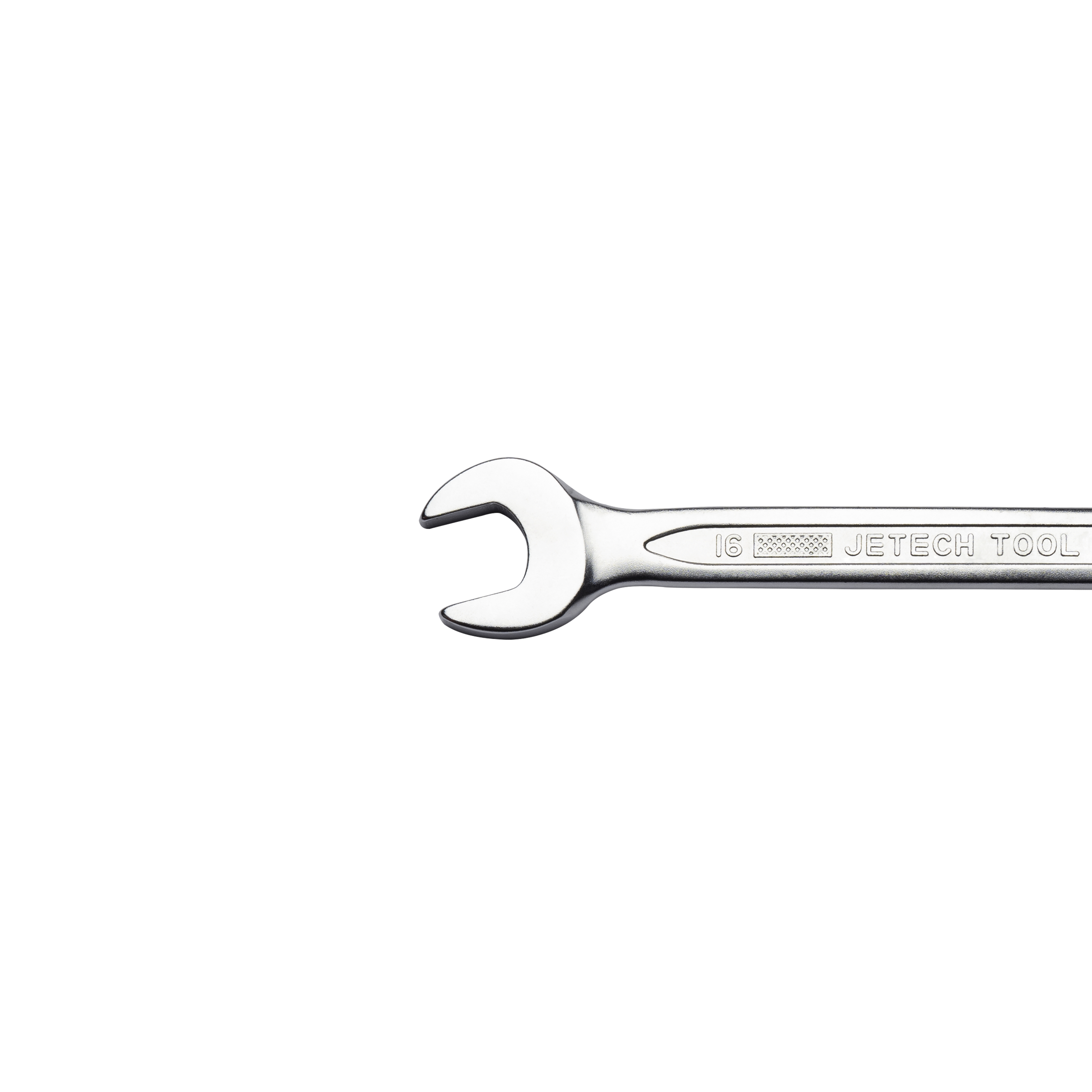 Una chiave inglese argentata con inciso "JETEC" e il numero 16.