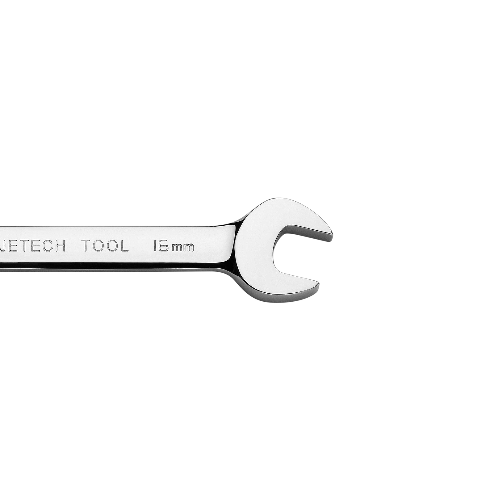 Una chiave inglese argentata con inciso JETECH TOOL 16mm.