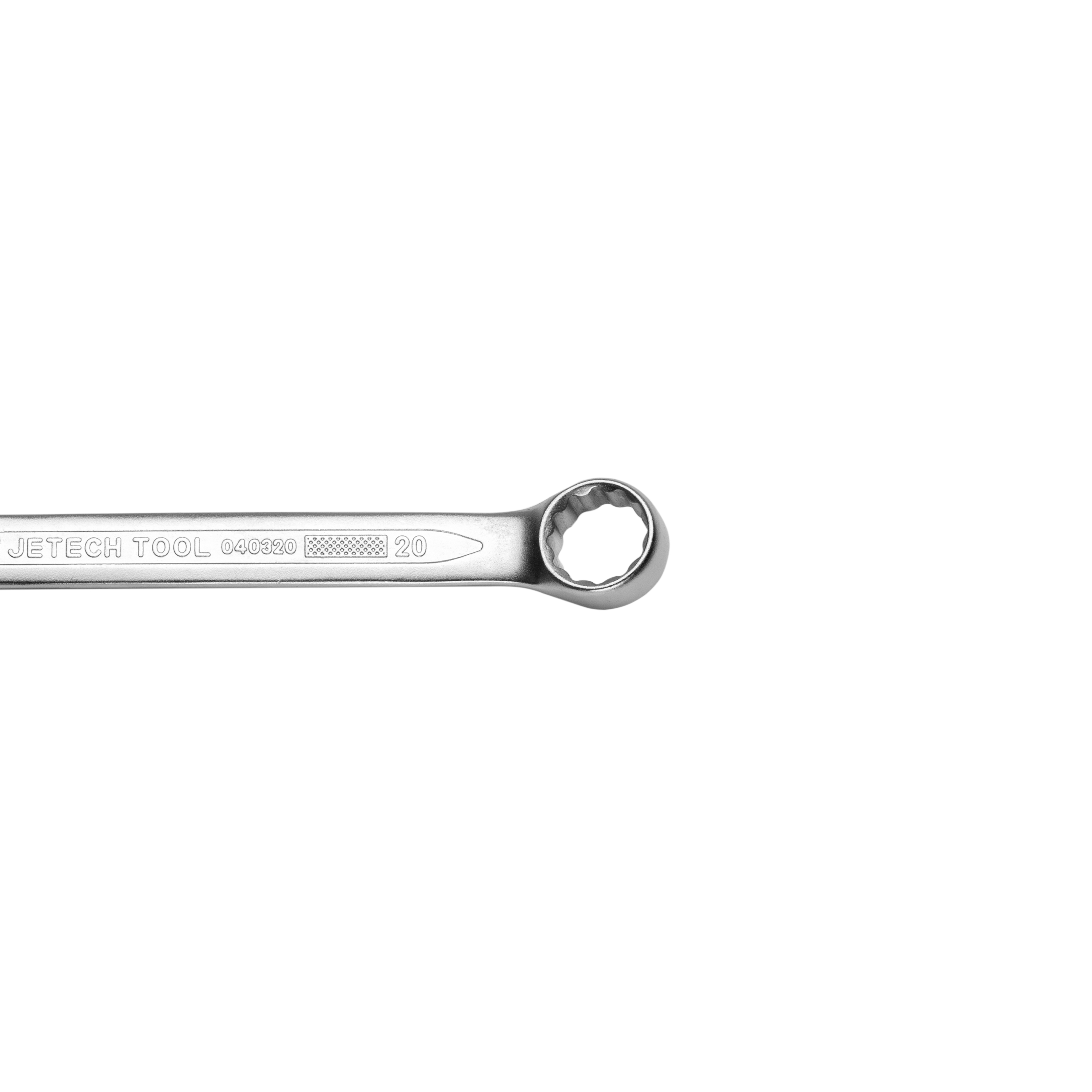 Una chiave inglese argentata con marcature JETECH TOOL 040320 20.