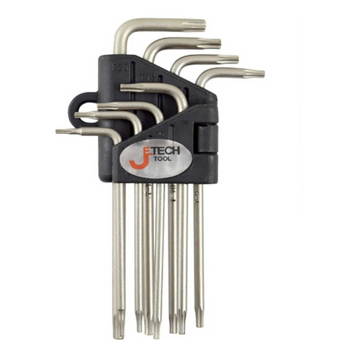Un set di 7 chiavi Torx in un supporto nero con logo JETECH.