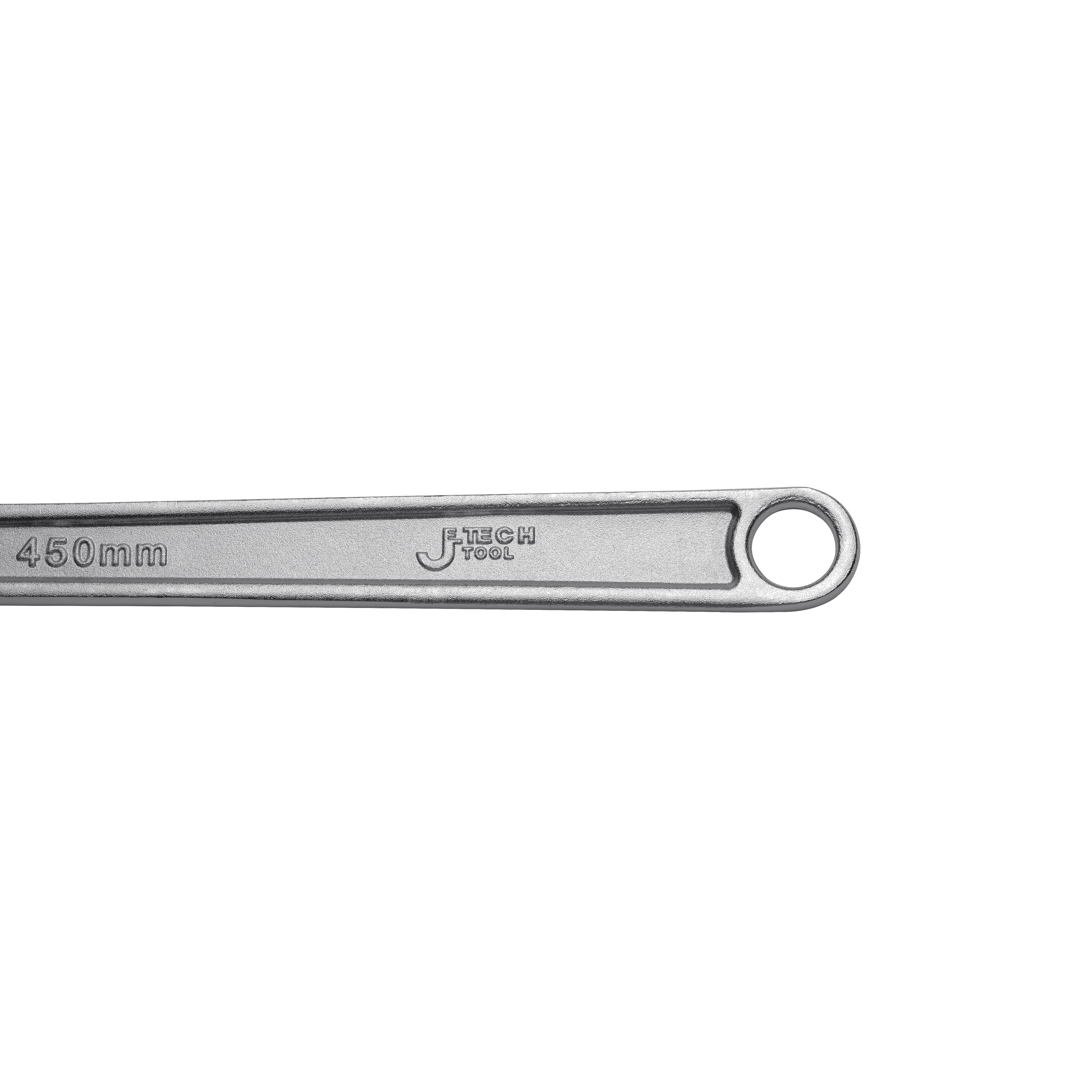 Una chiave inglese argentata con marcatura 450 mm e logo J.TECH TOOL.