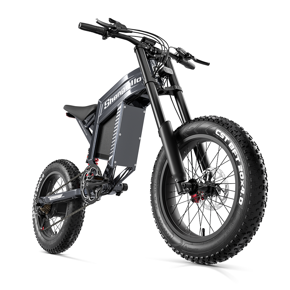 Ein schwarzes E-Fatbike mit silbernem Rahmen und Federgabel.