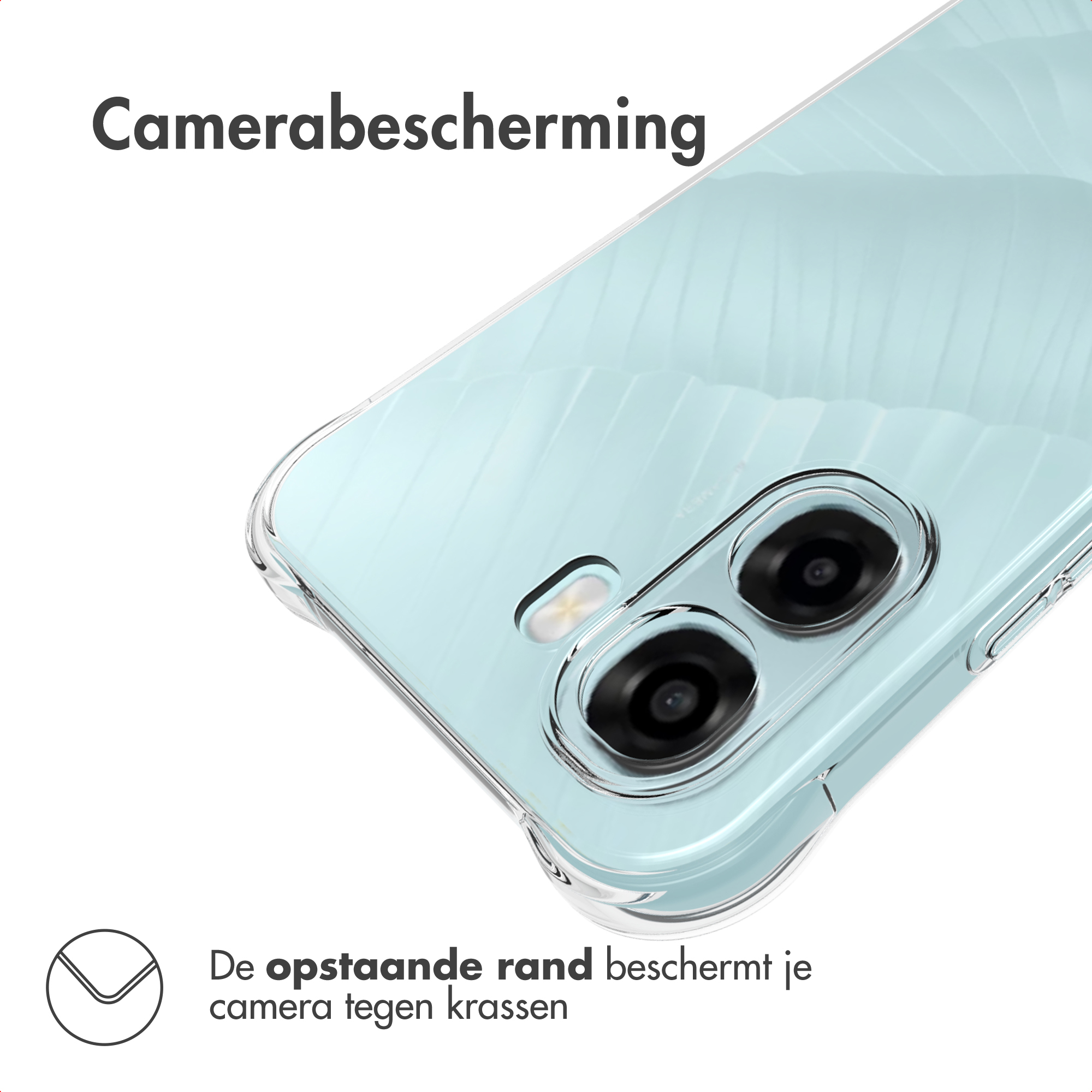Custodia trasparente per telefono con protezione fotocamera. Azzurro con motivo.