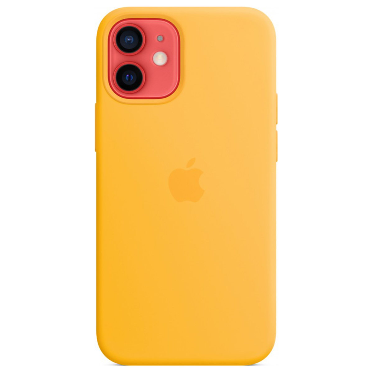 Een gele iPhone met dubbele camera en Apple-logo.