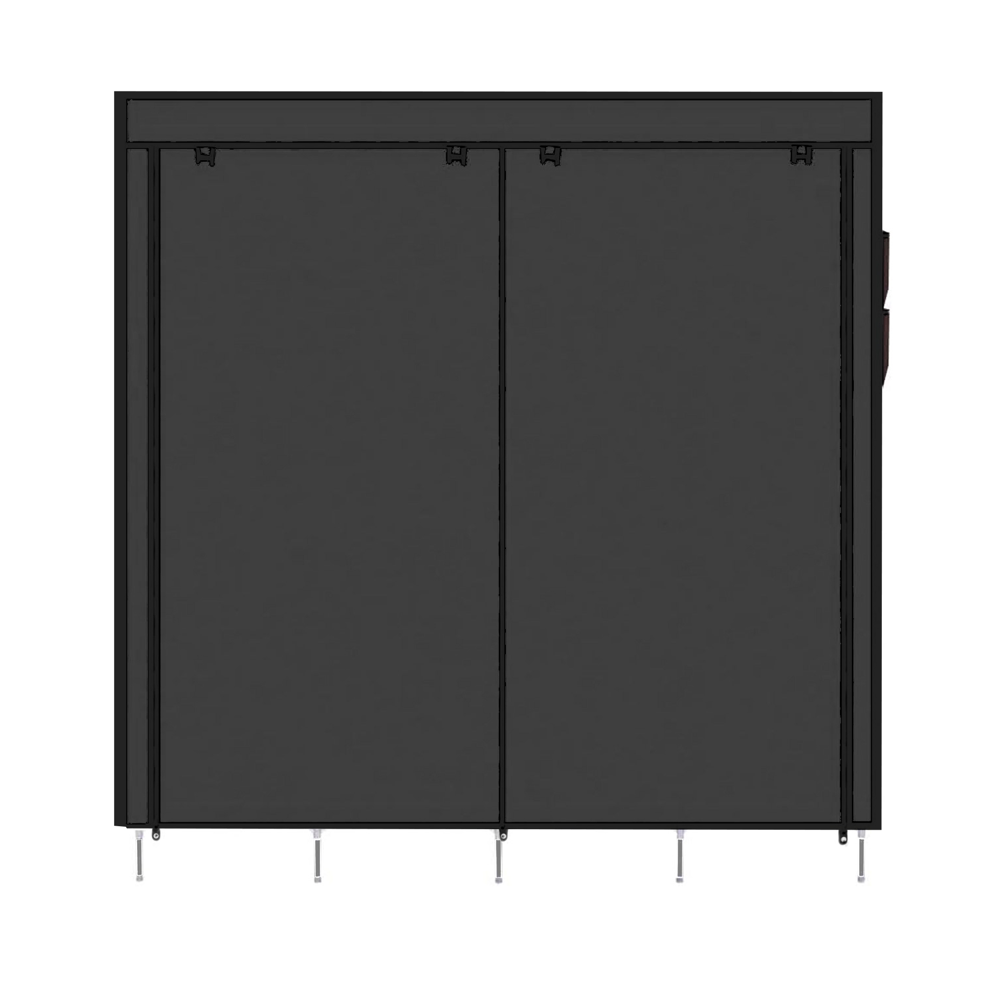 Un armario rectangular oscuro con dos puertas y patas plateadas.