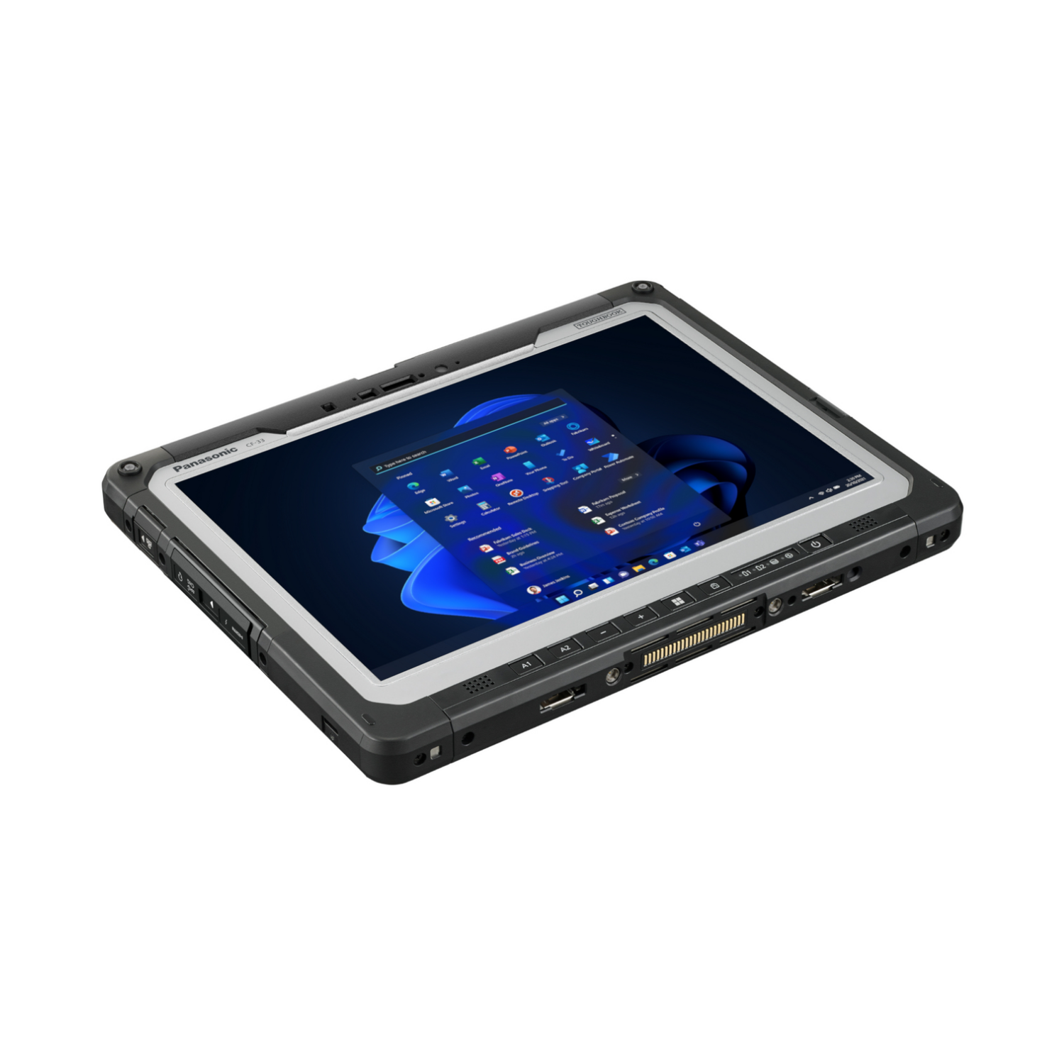 Robusto Panasonic Toughbook con Windows 11 visualizzato.