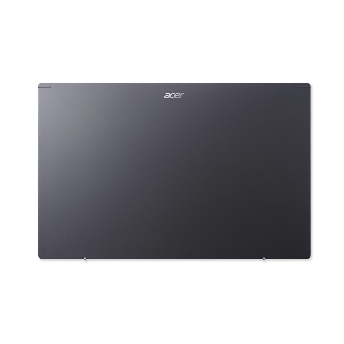Dunkelgraues Acer Aspire Laptop, Rückseite, weiße Schriftzüge.