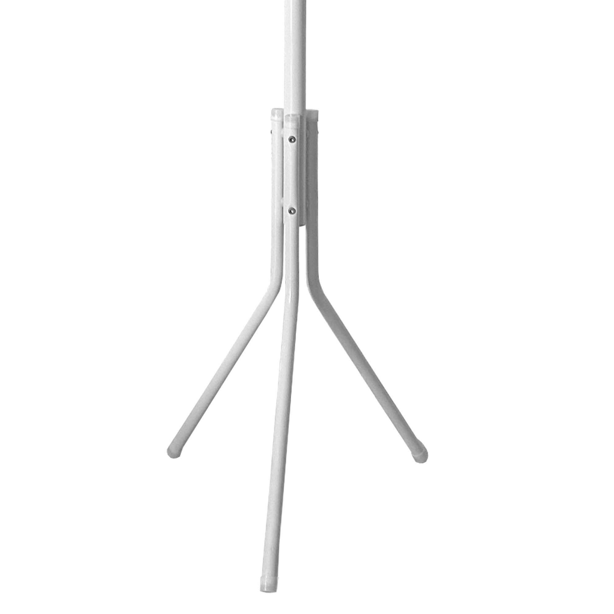 Una base de trípode blanca con tres patas y tornillos visibles.