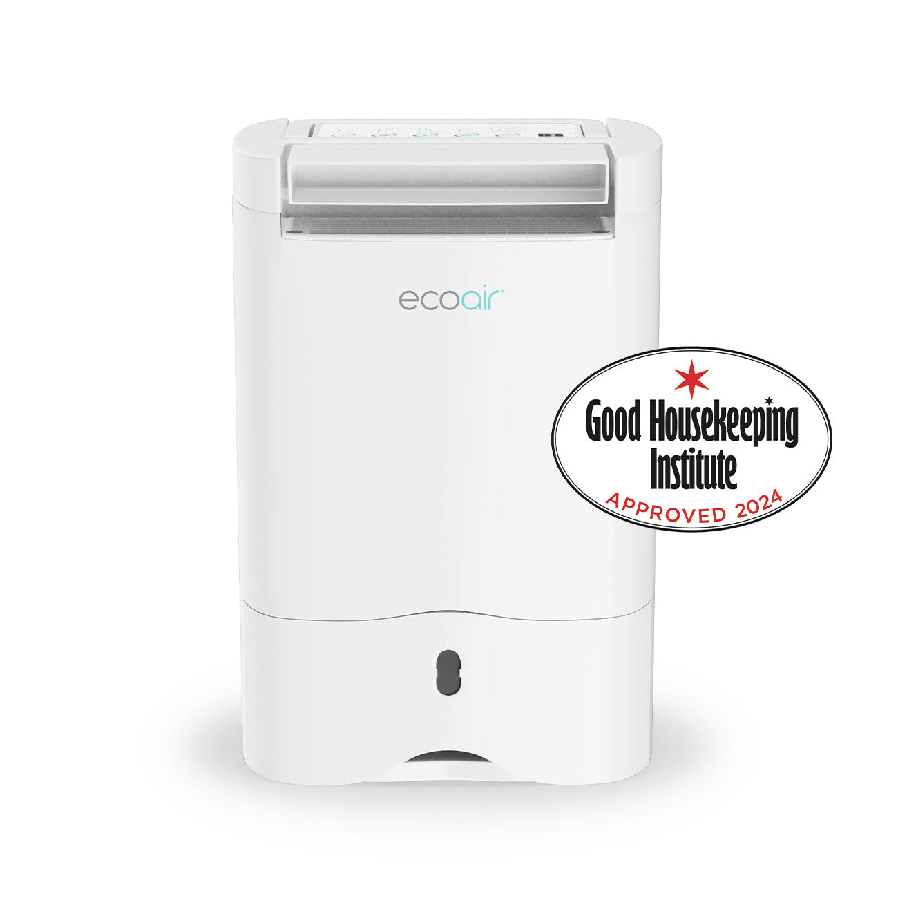 White EcoAir dehumidifier with Good Housekeeping Institute Approved 2024 seal.