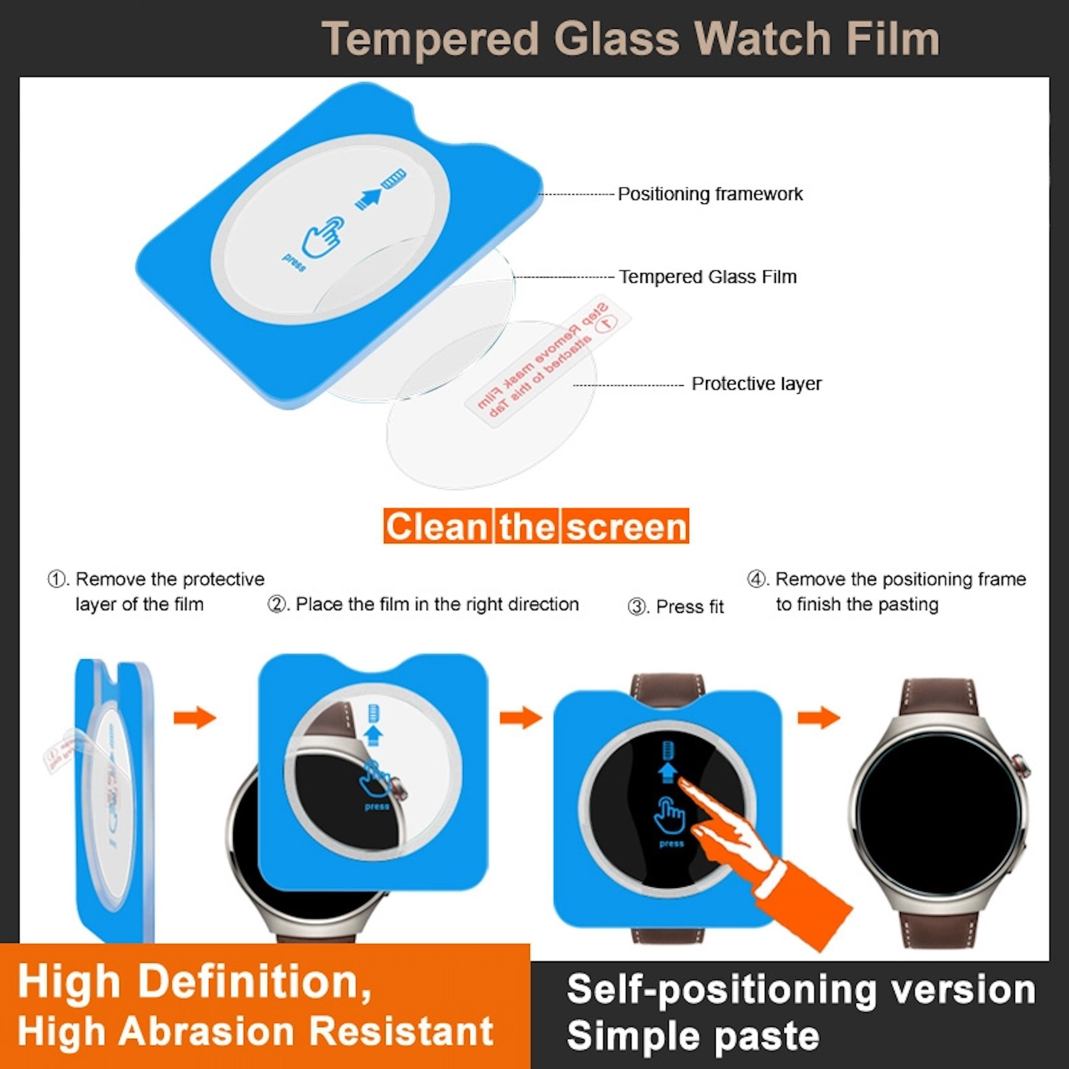 Istruzioni per l'applicazione di una protezione schermo per smartwatch.