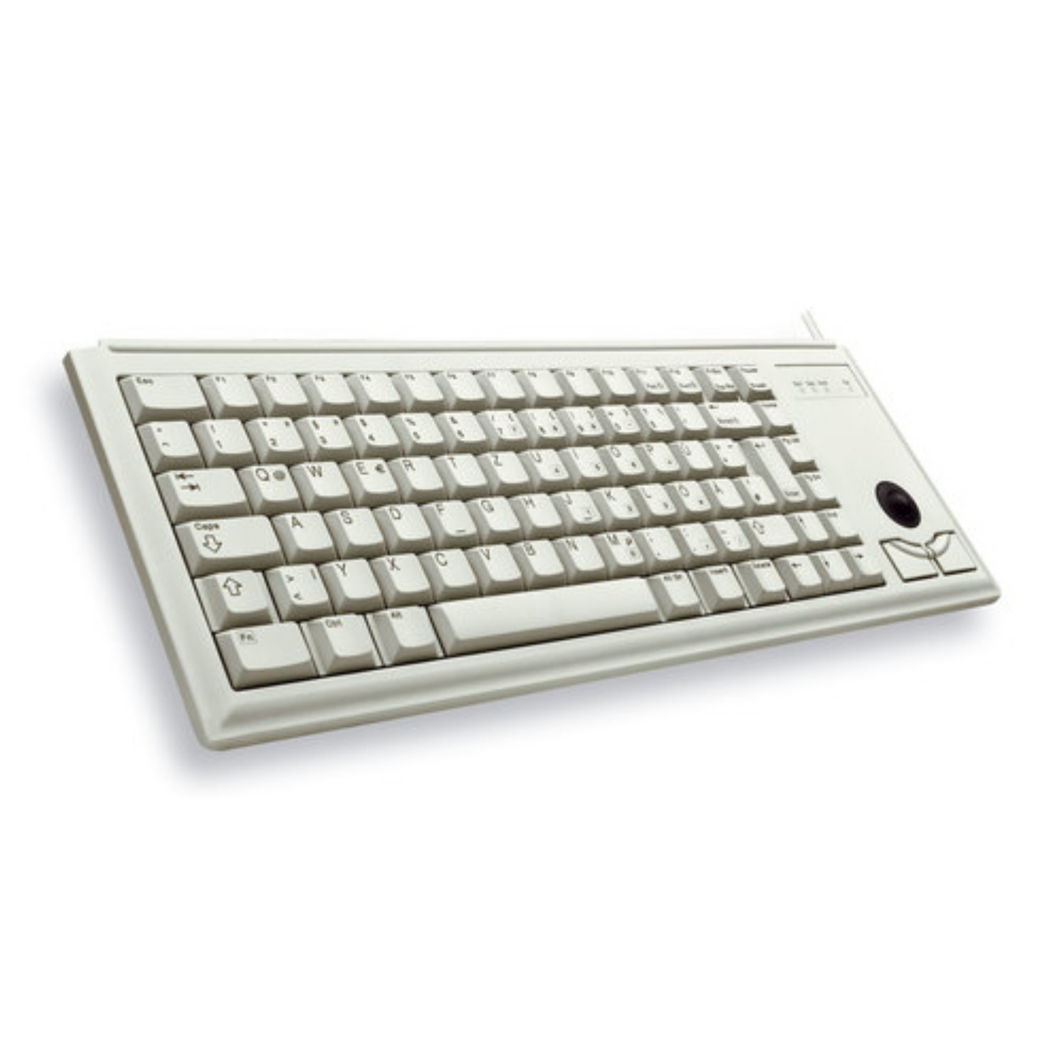 Tastiera chiara con trackball integrato e funzione rotella del mouse.