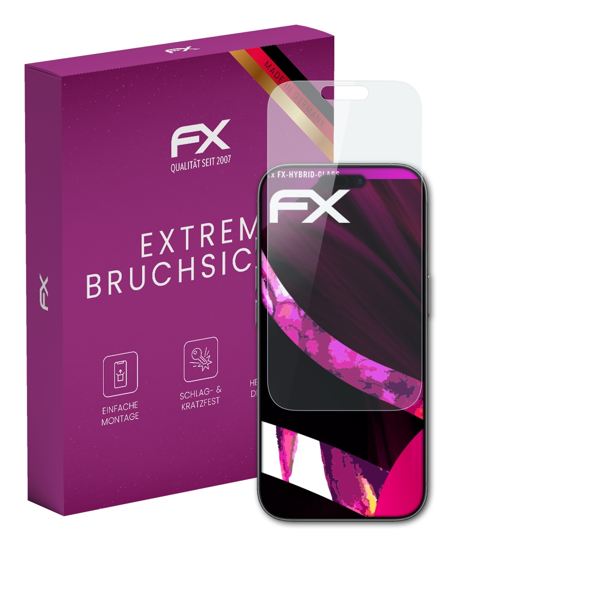 Verpackung und Displayschutzfolie für ein Smartphone, Made in Germany.