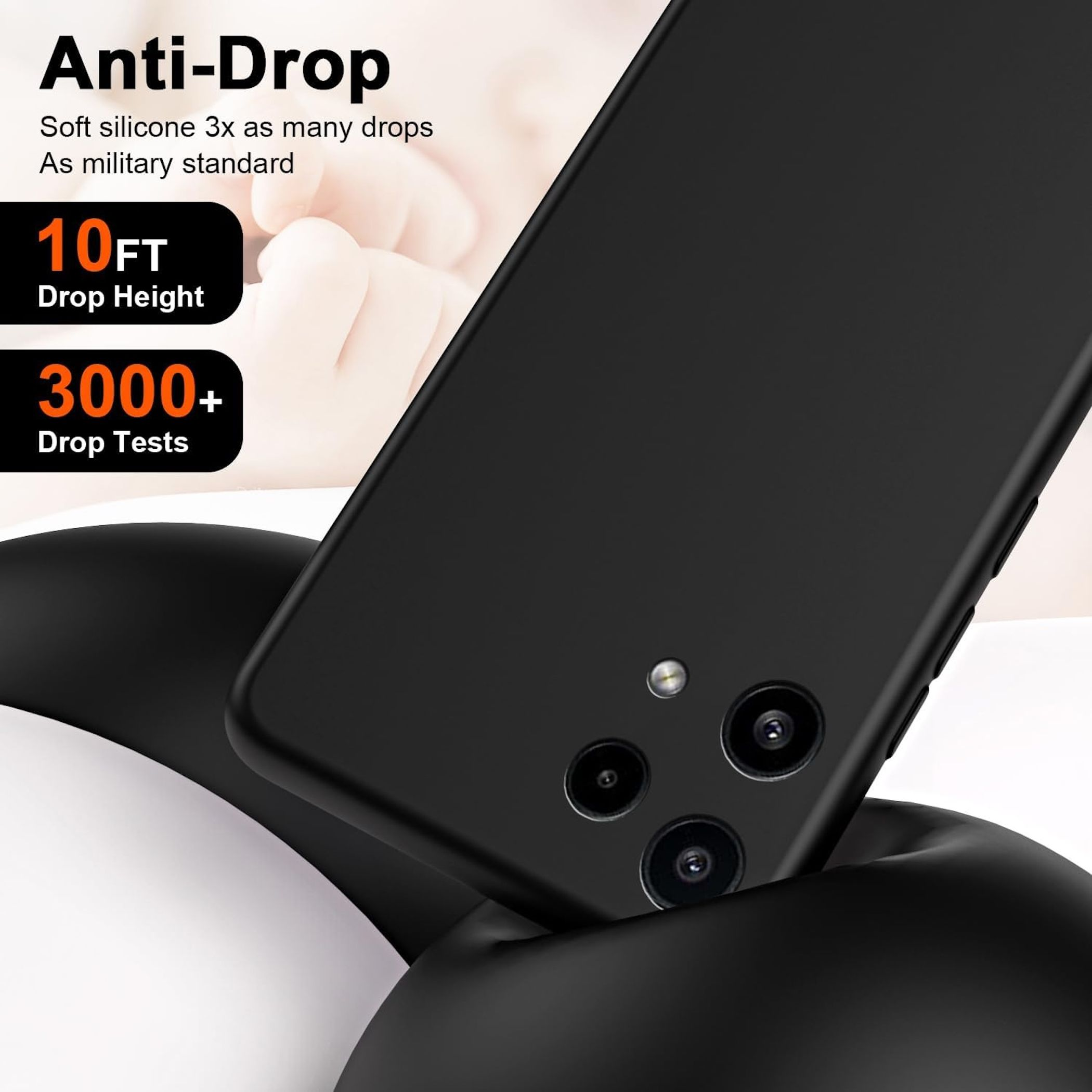 Schwarzes Handy mit Anti-Drop-Schutz, 10FT Fallhöhe, 3000+ Tests.