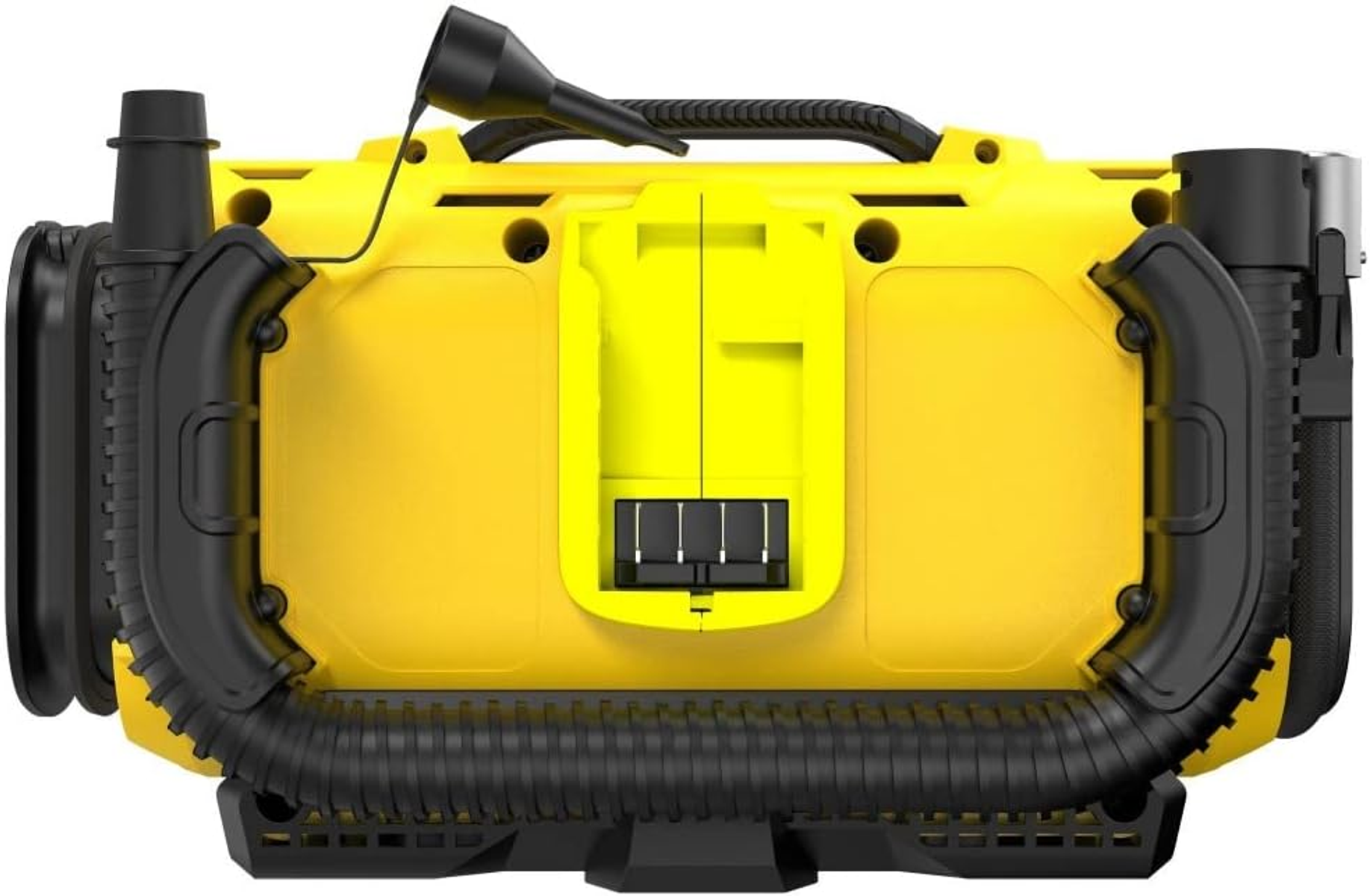 Żółte i czarne urządzenie przenośne z uchwytem i nasadką węża.