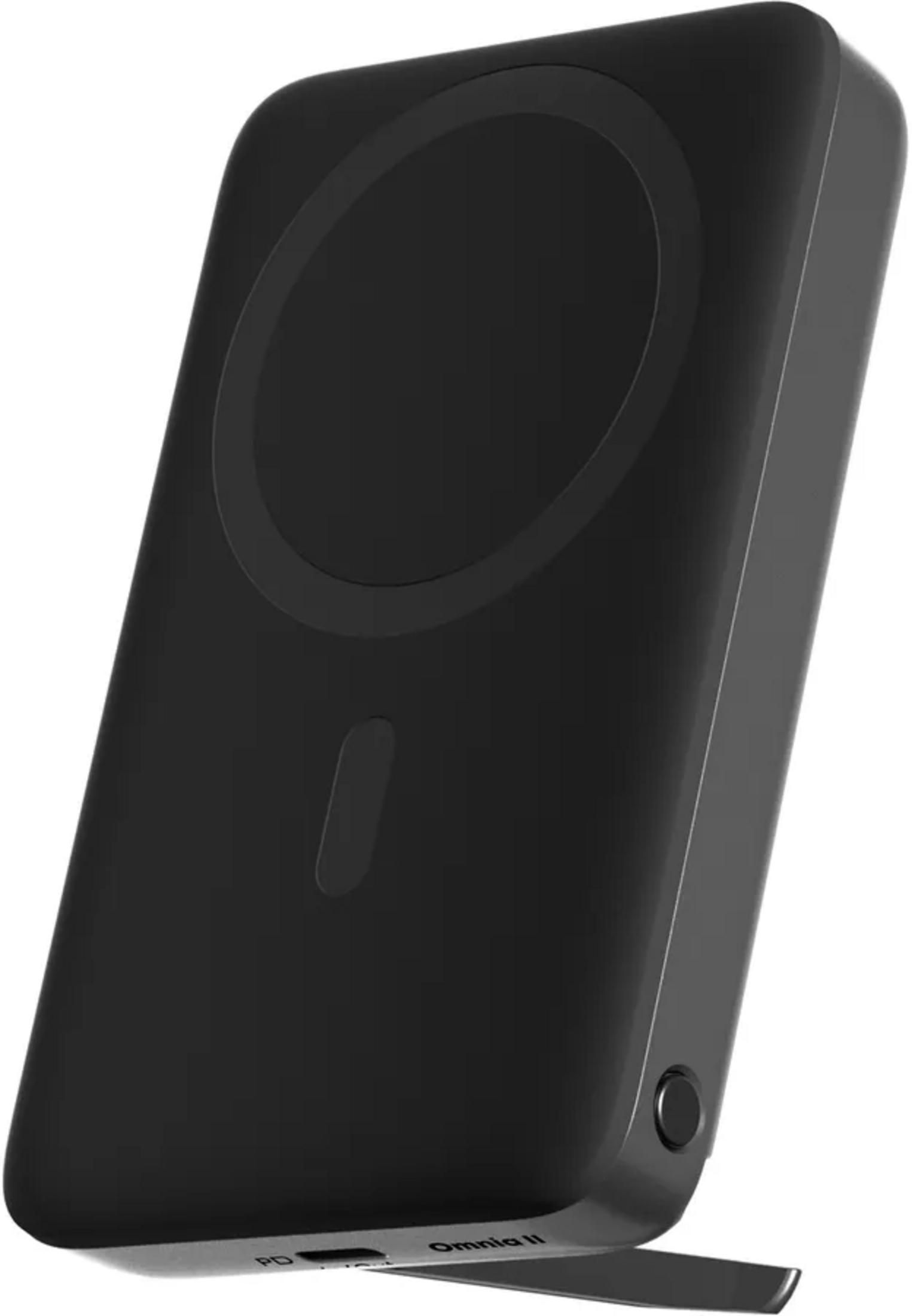Chargeur noir Omnia II avec anneau magnétique et béquille.