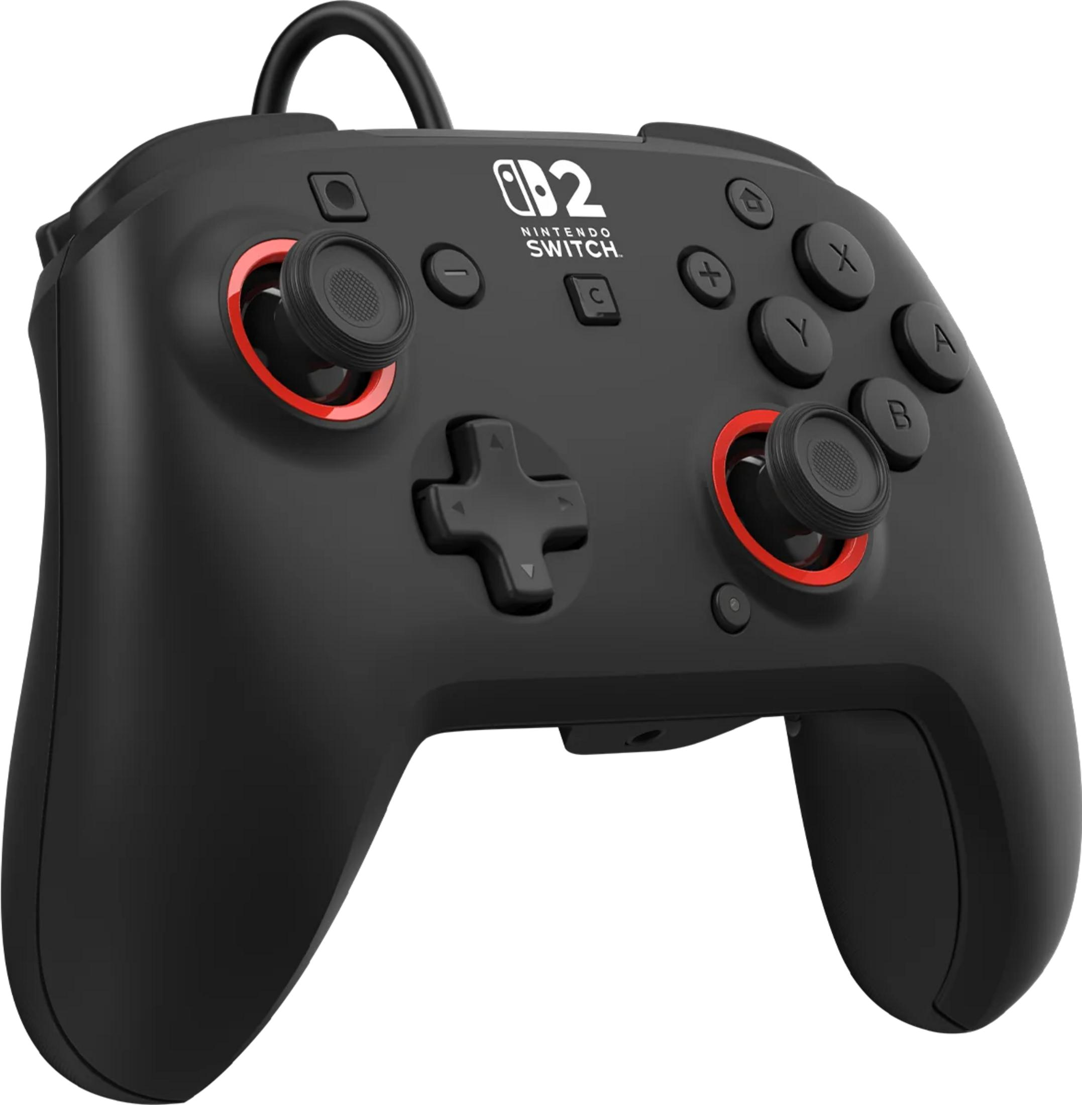 Schwarzer Nintendo Switch Controller mit roten Akzenten und Logo.