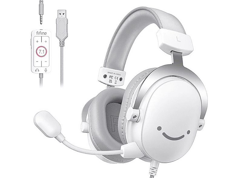 FIFINE Ampligame H9 Mikrofonlu 7.1 Yayıncı RGB Kablolu Kulak Üstü Oyuncu Kulaklık Beyaz
