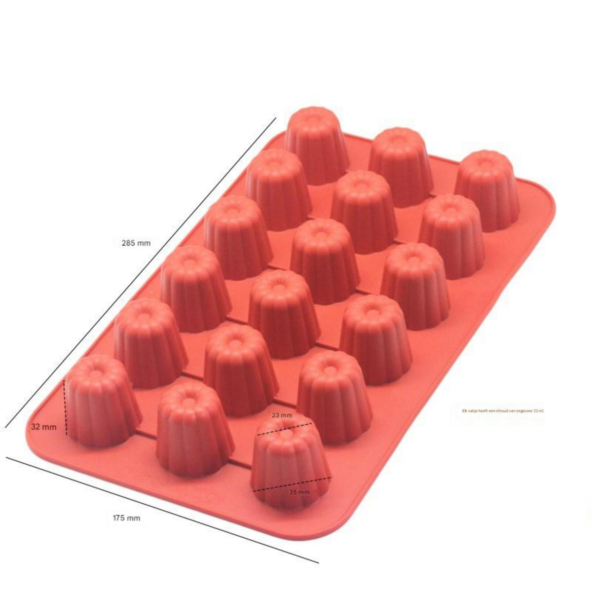 Rote Silikonform für 15 kleine Kuchen oder Pralinen, 285x175 mm.