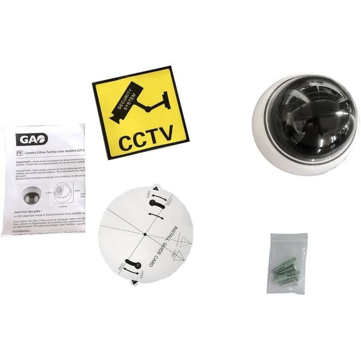 Ein Dummy-CCTV-Überwachungssystem mit Anleitungen und Dübeln.
