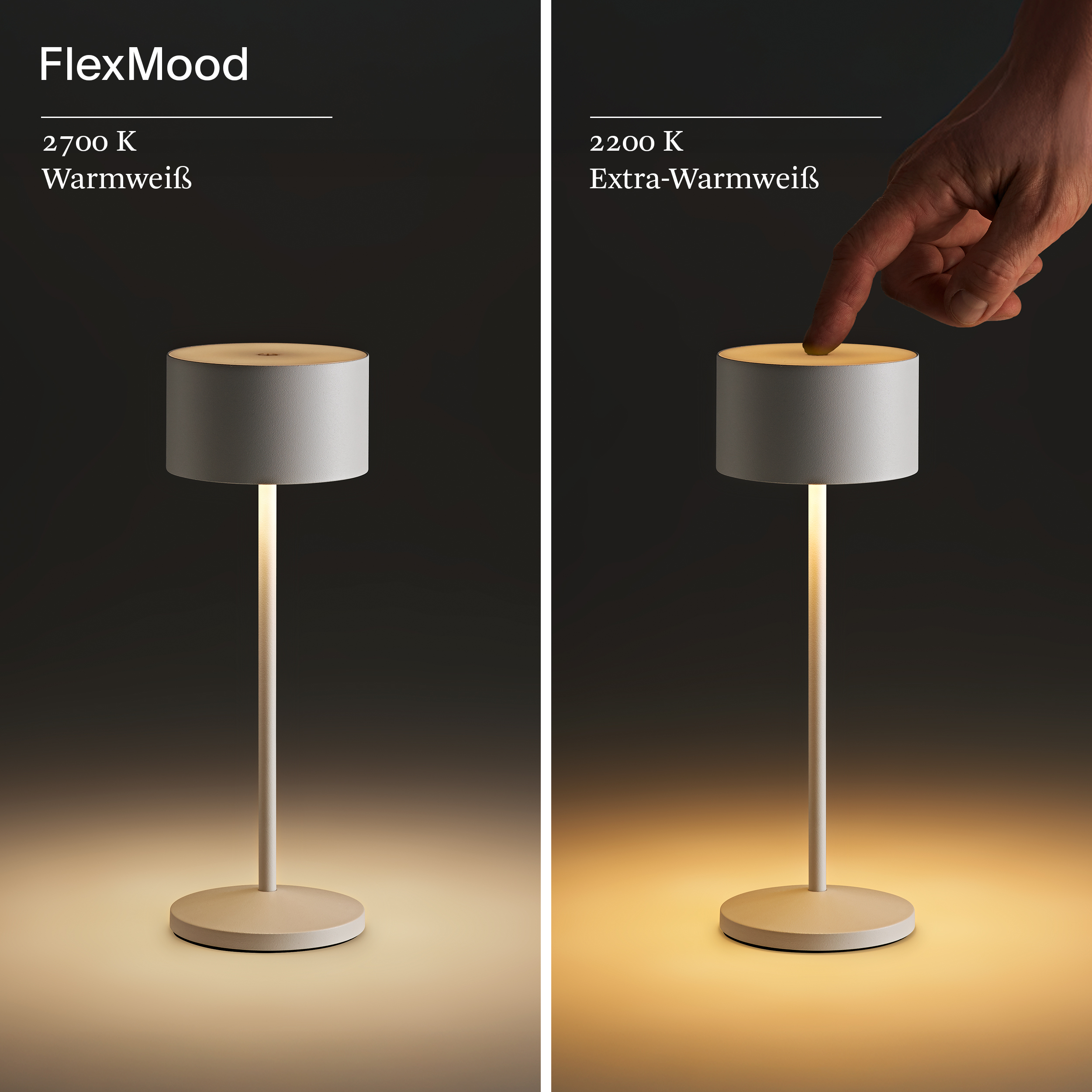 Zwei Lampen im Vergleich: Warmweißes Licht vs. Extra-Warmweißes Licht.