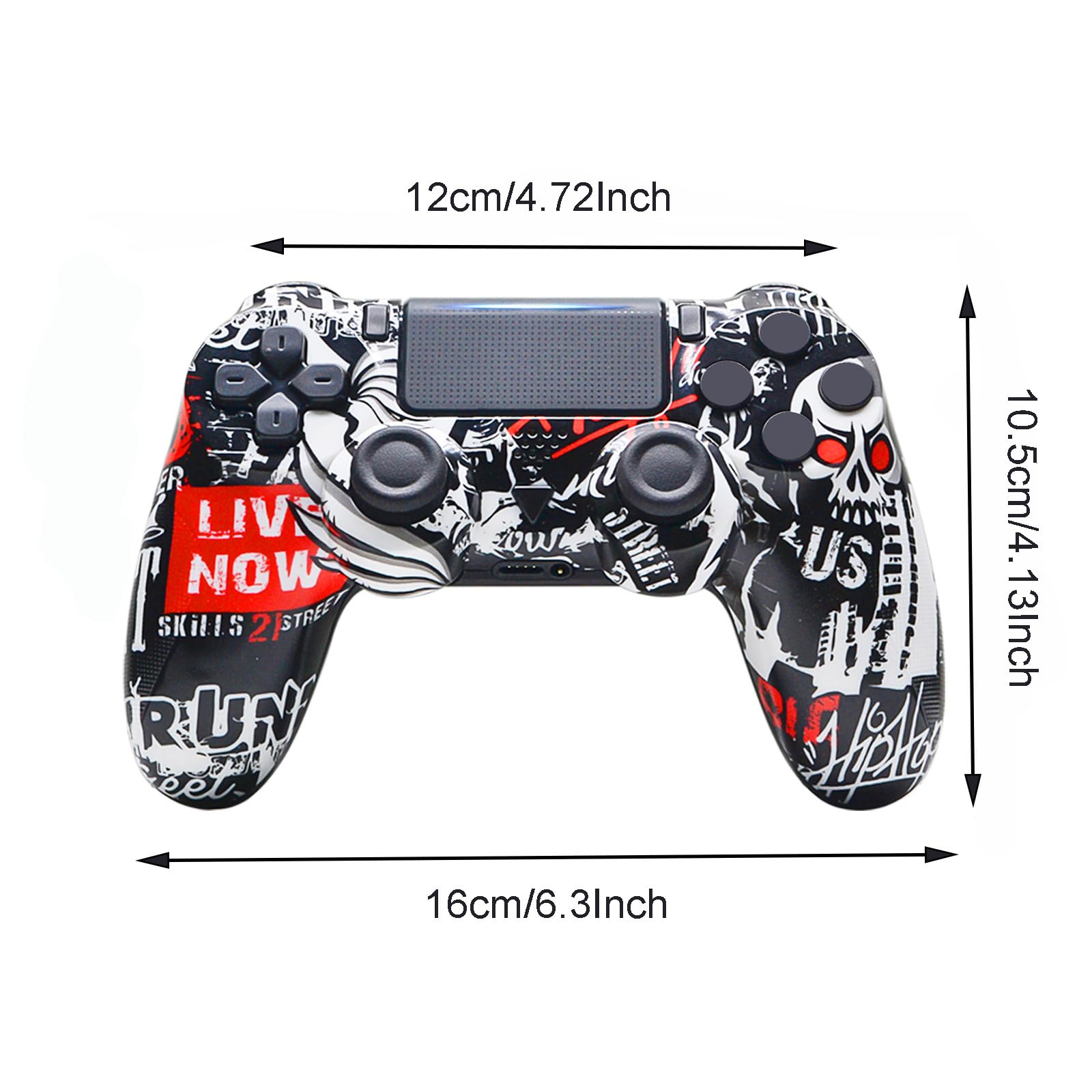 Ein Spielcontroller mit Graffiti-Design, schwarzen, roten und weißen Elementen.