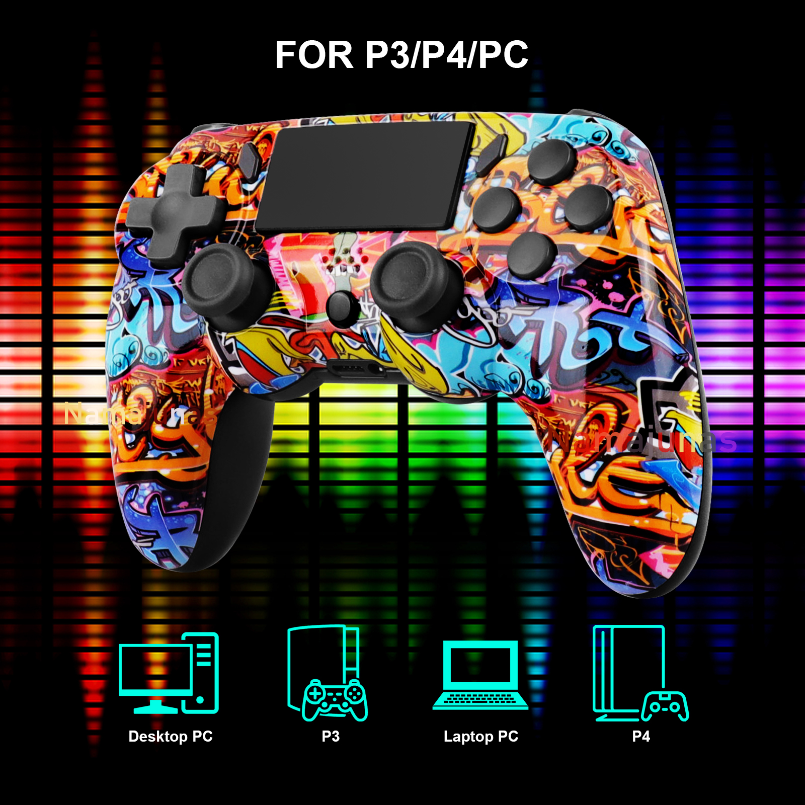 Controller mit Graffiti-Muster, kompatibel mit P3/P4/PC, mit Symbolen.