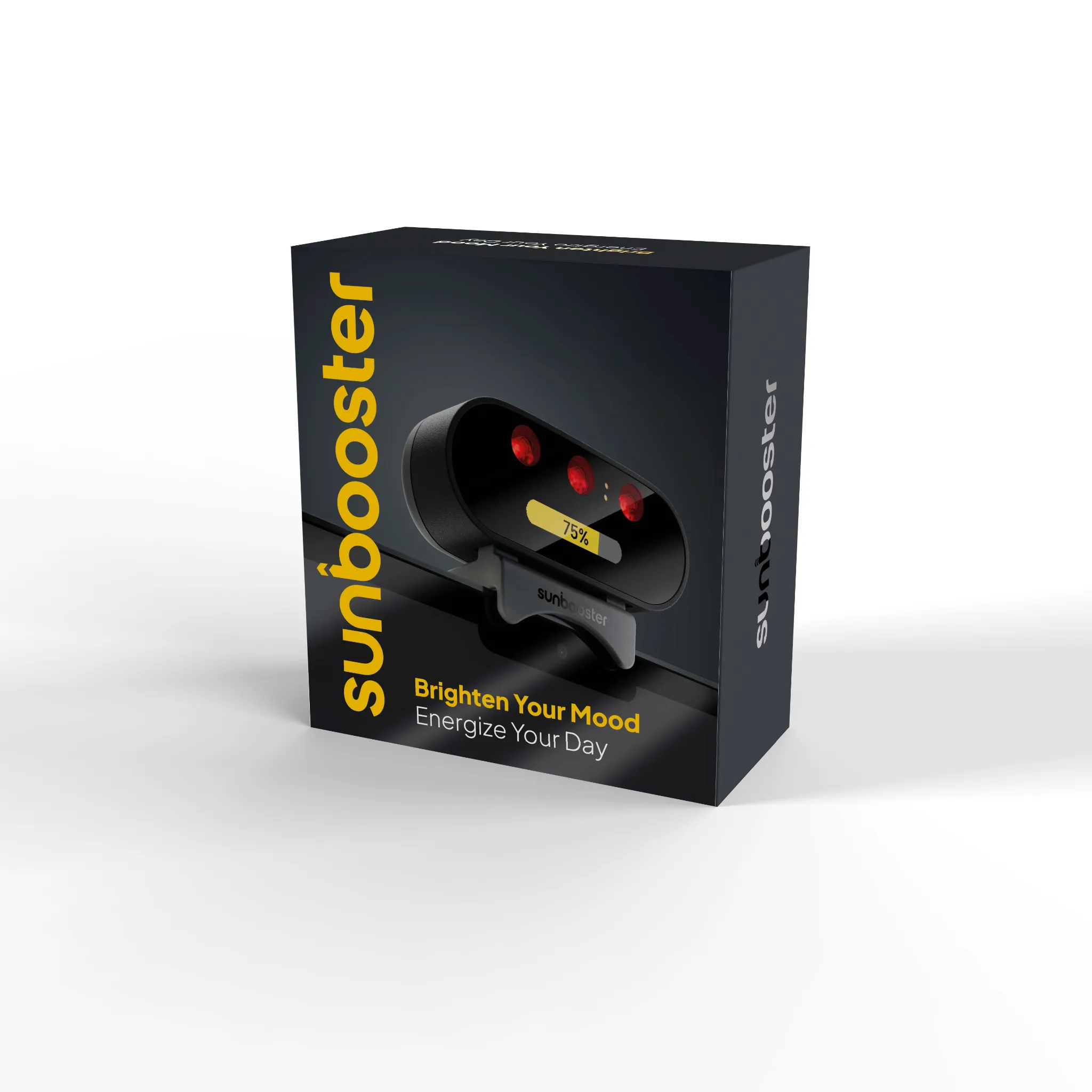 A black box with yellow text and an image of a device.