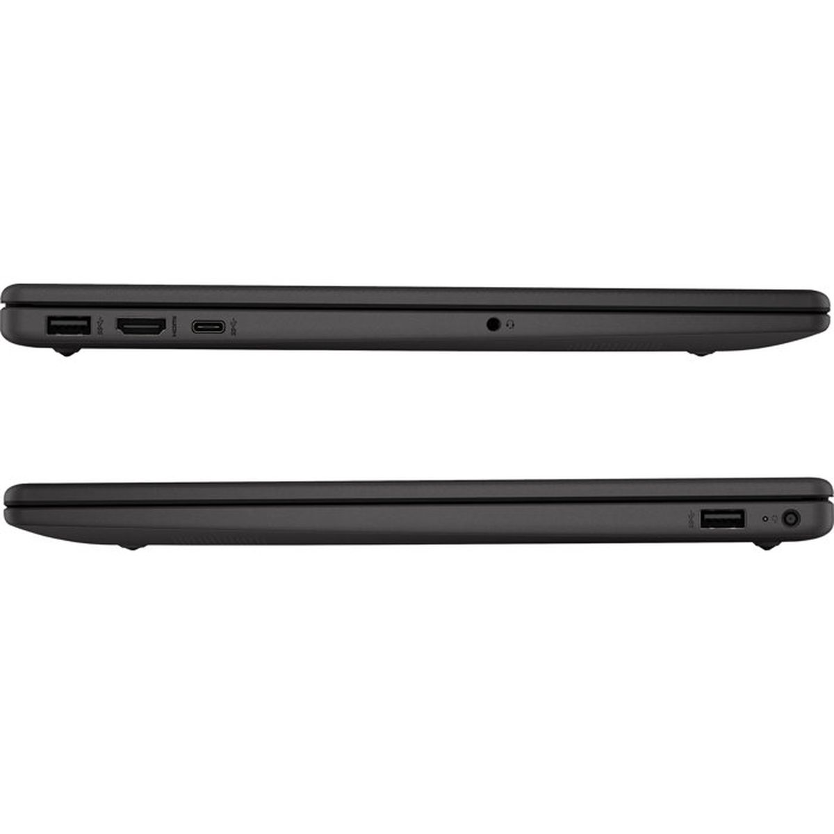 Ordinateur portable noir montrant les ports USB, HDMI et audio sur ses côtés.