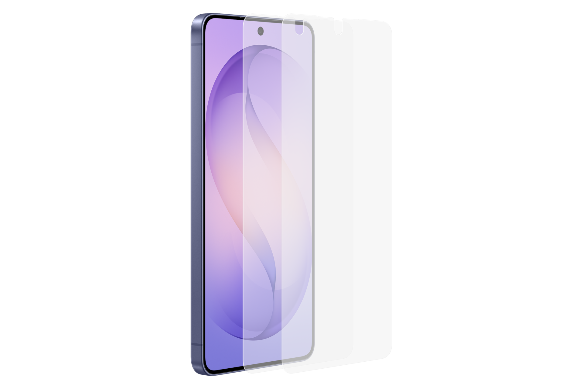 Ein Smartphone mit einem Displayschutz auf schwarzem Hintergrund.