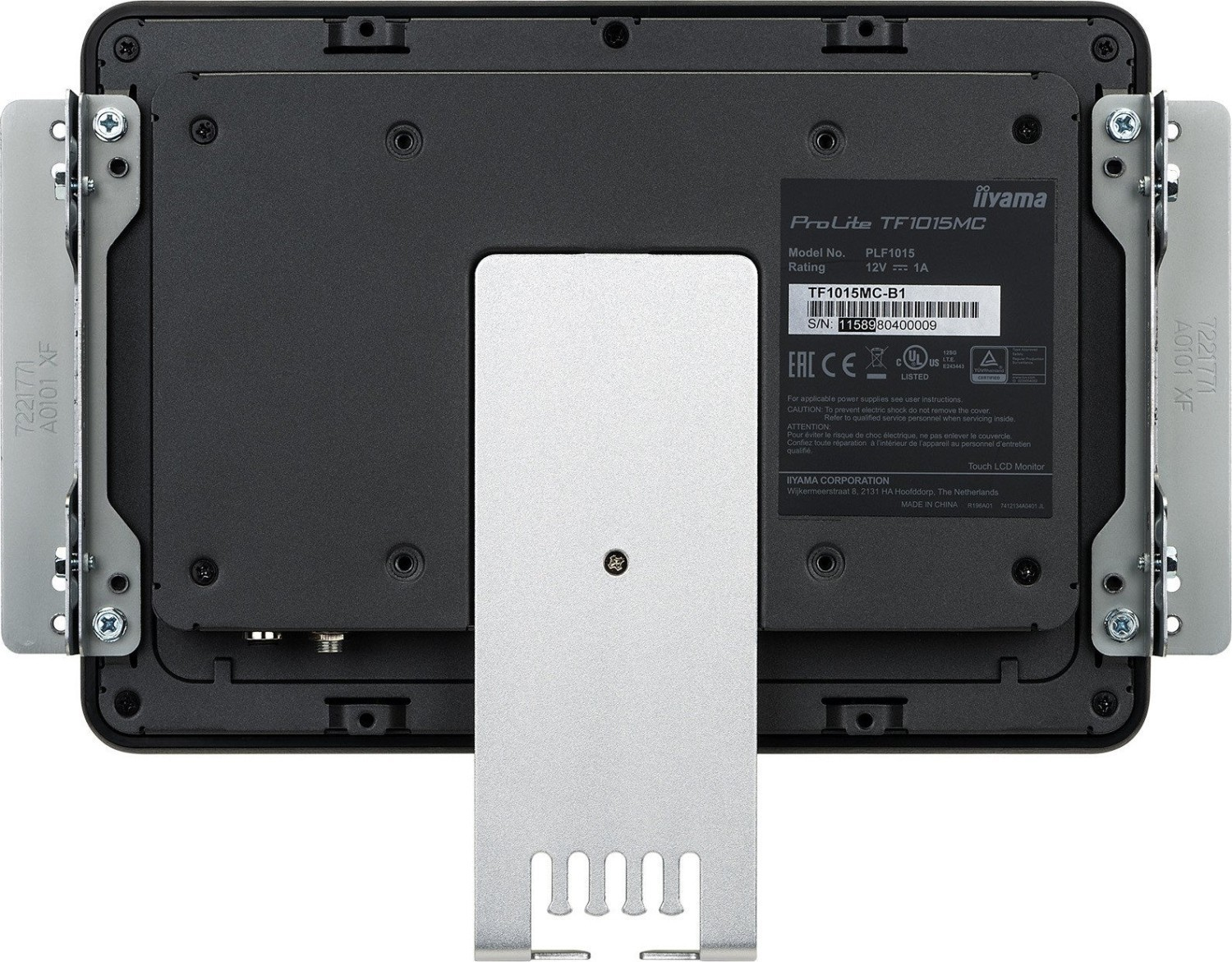 Rückseite eines iiyama ProLite TF1015MC Touch-Monitors mit Halterung.