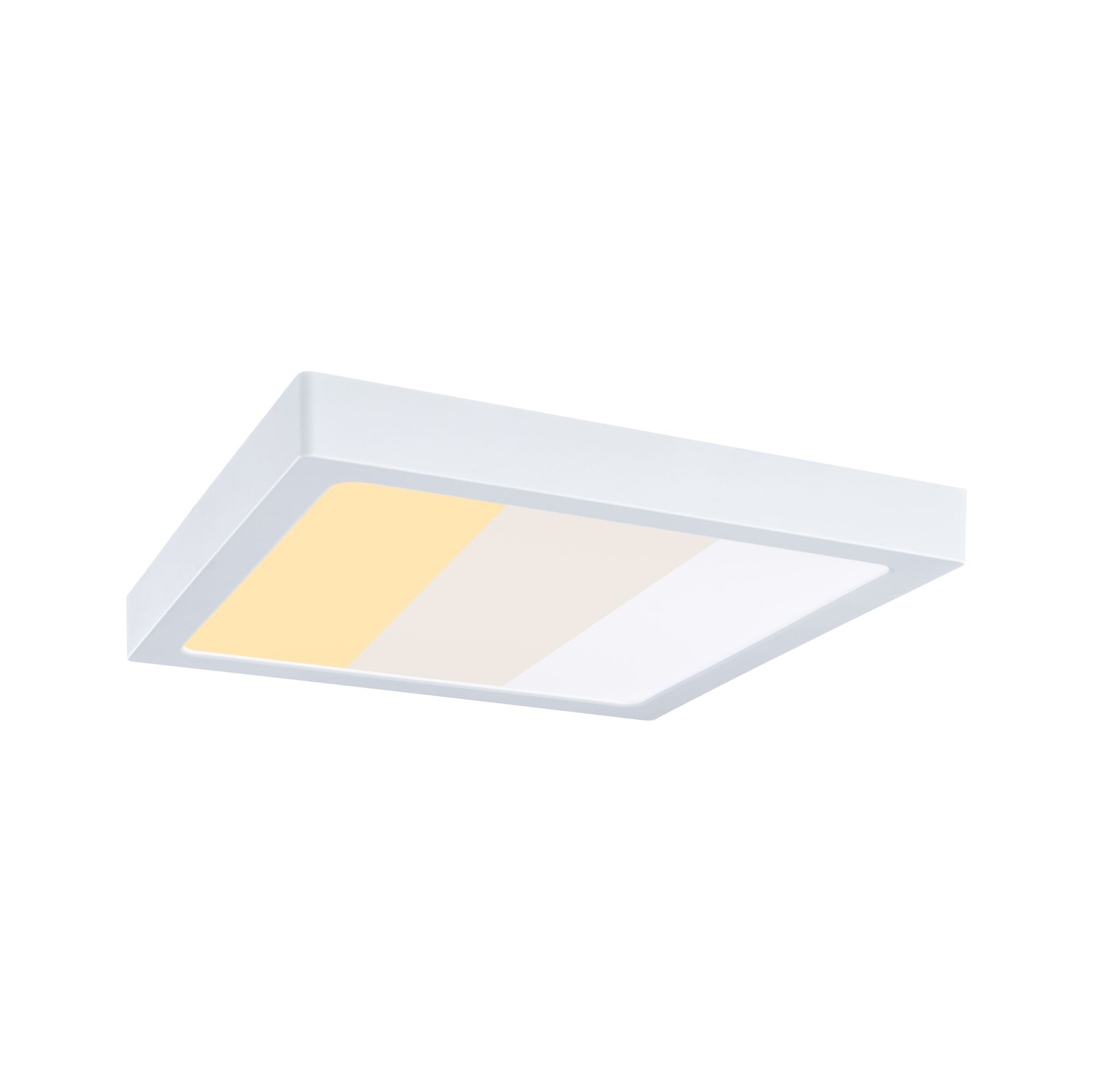 Biała lampa sufitowa z trzema strefami barwy światła.