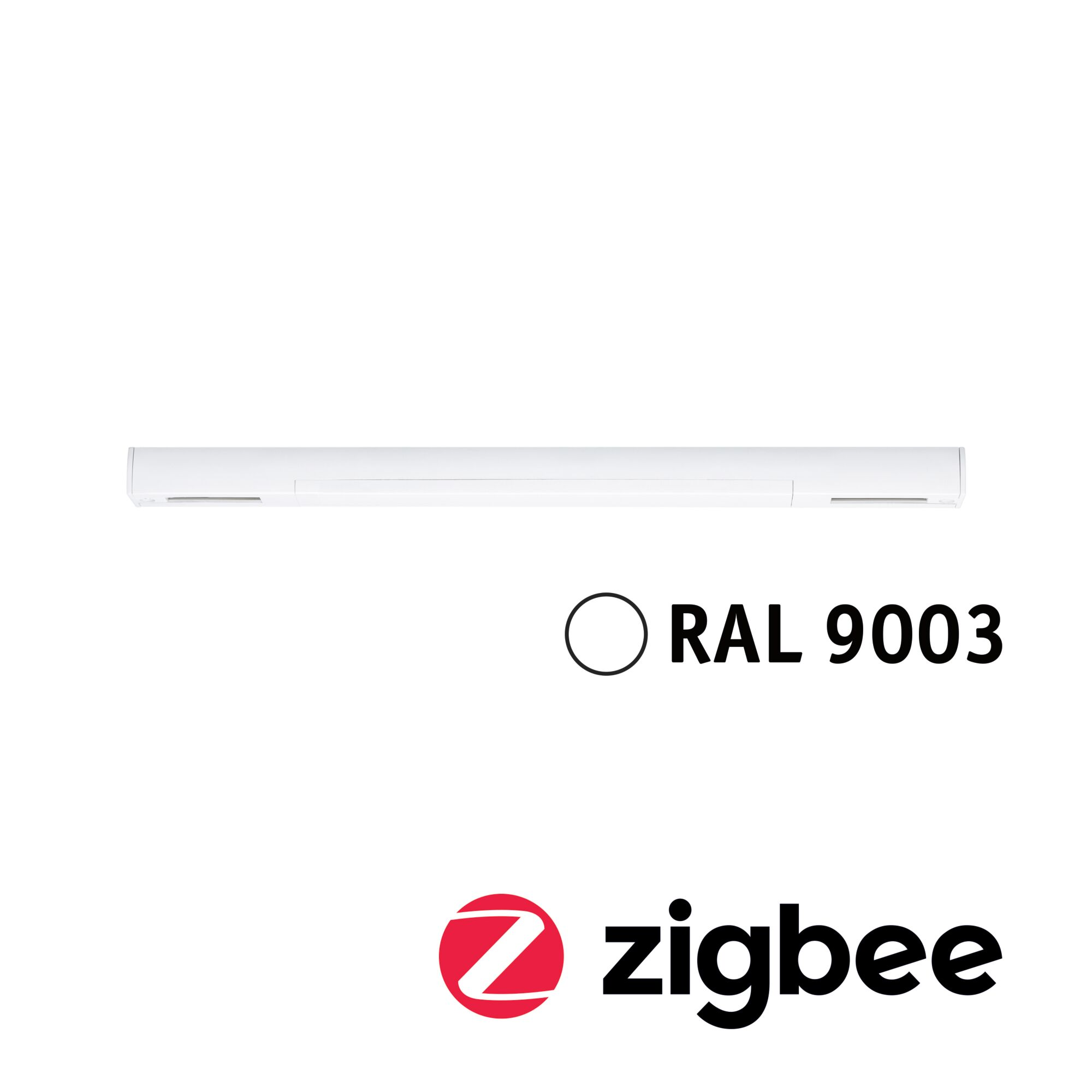 Weißer Lichtstreifen mit RAL 9003 und Zigbee-Logo.