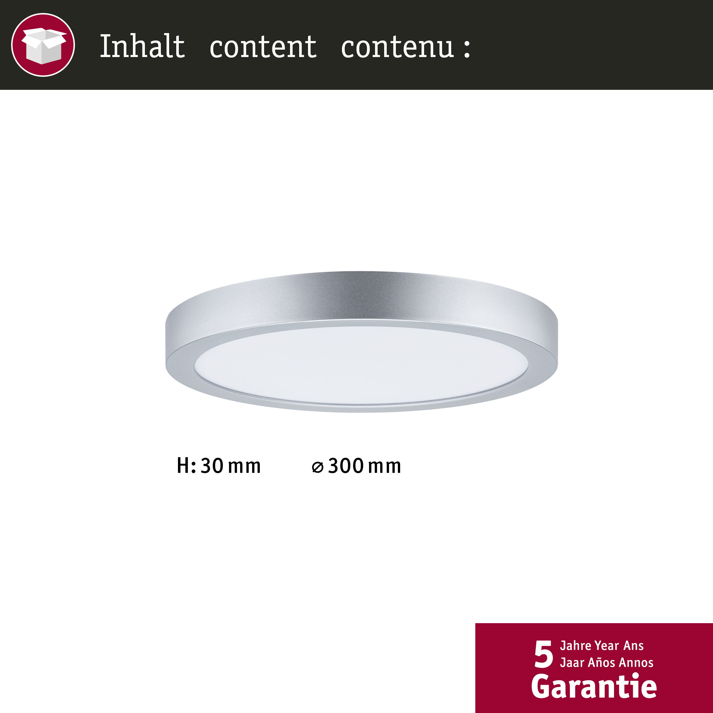 Płaska, okrągła lampa sufitowa, wys. 30mm, śr. 300mm. 5 lat gwarancji.