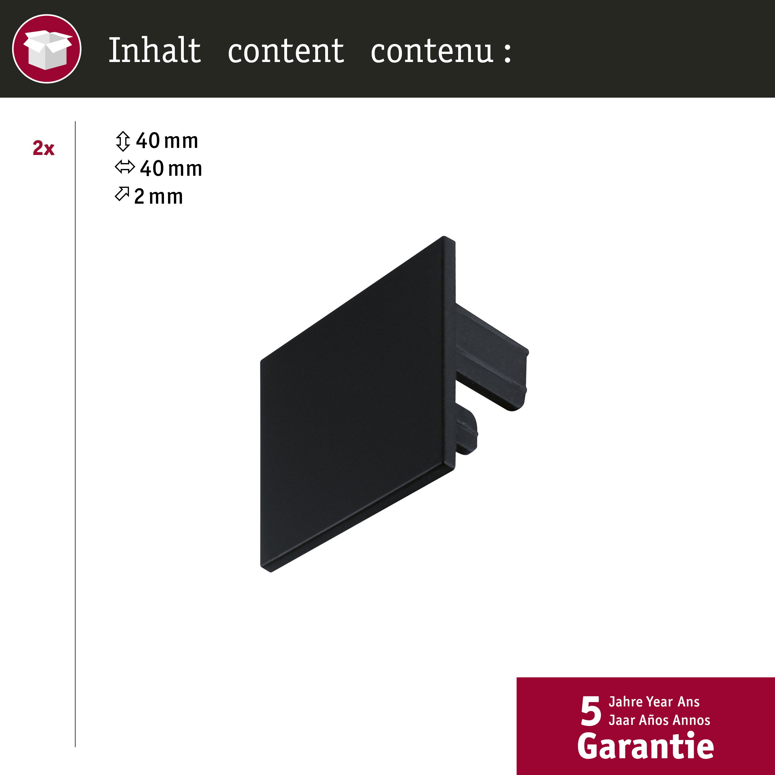Czarny profil o wymiarach 40x40x2 mm, 2 sztuki.