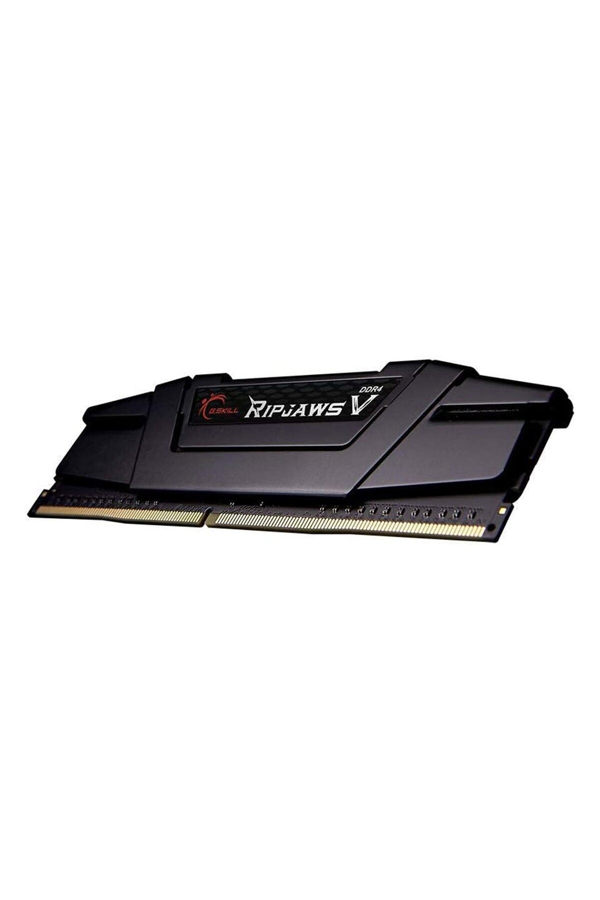 Altın kontaklı siyah G.Skill Ripjaws V DDR4 RAM modülü.