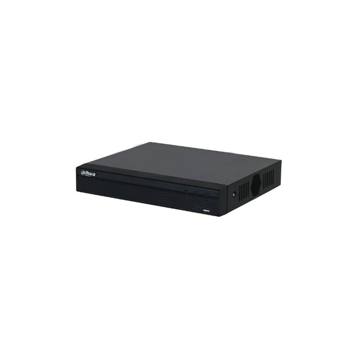 Un registratore DVR nero con il logo 'dahua' sul davanti.
