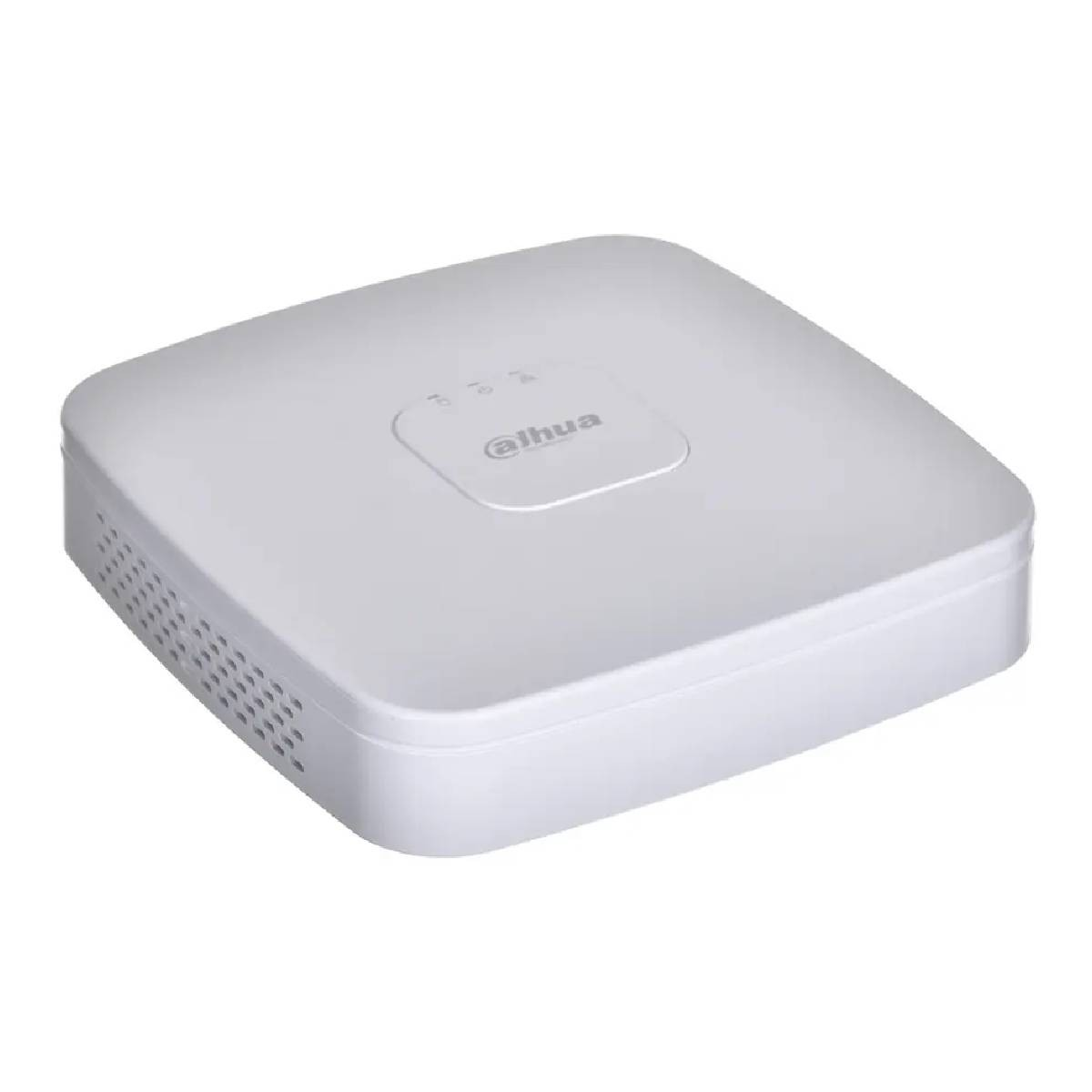 Ein weißer DVR mit dem Dahua-Logo und Lüftungsschlitzen.