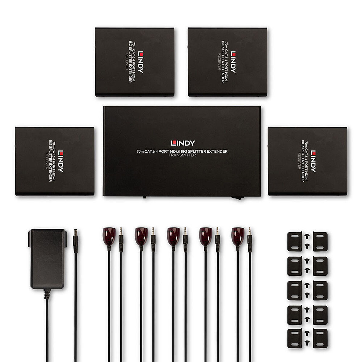 LINDY 70m CAT.6 4-Port HDMI 18G Splitter Extender Set.