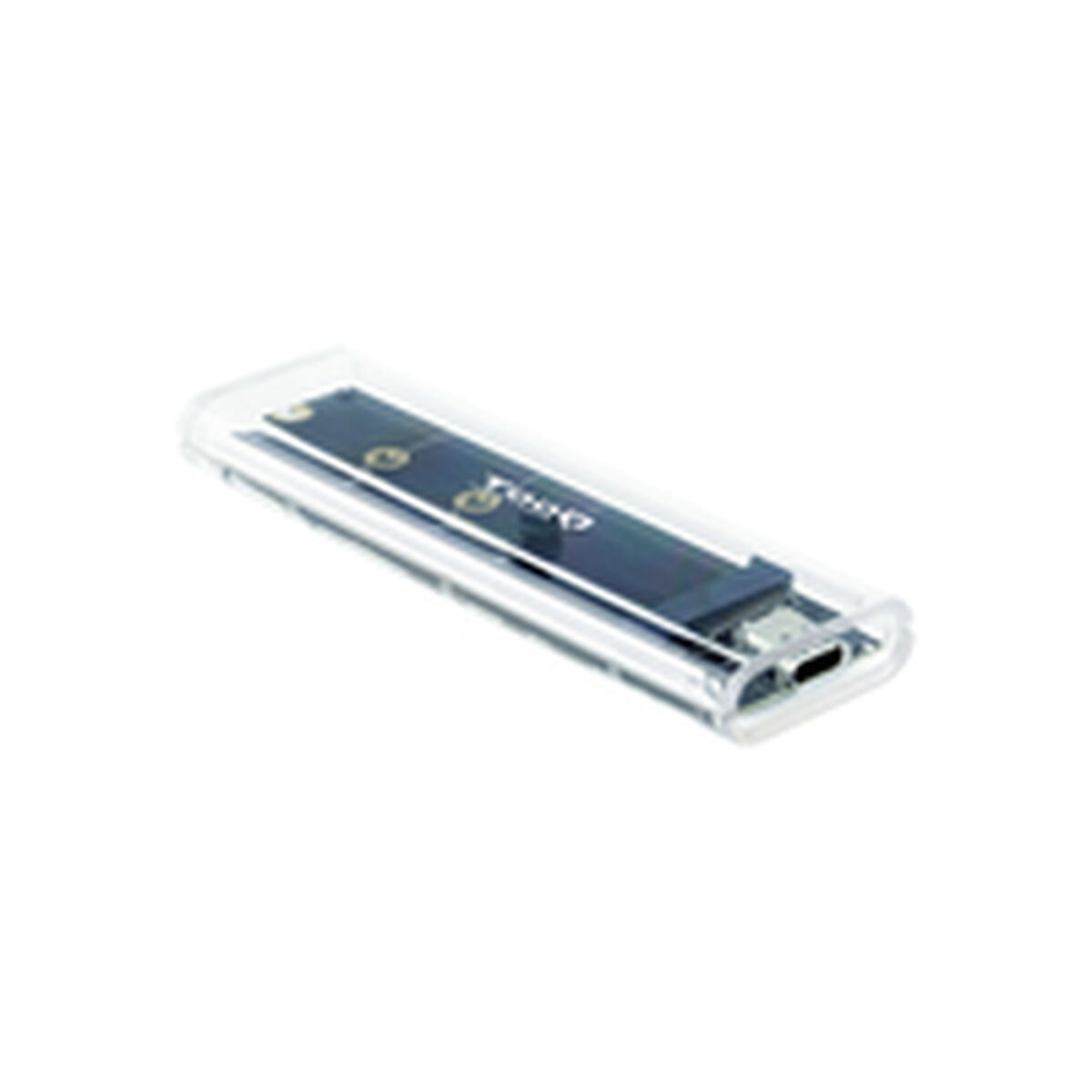 Ein silbernes Gehäuse mit einer Leiterplatte und einem USB-C-Anschluss.