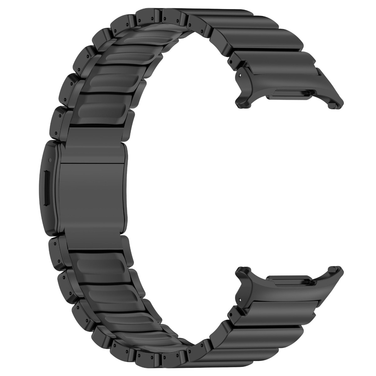 Cinturino in metallo nero per orologio con maglie e chiusura.