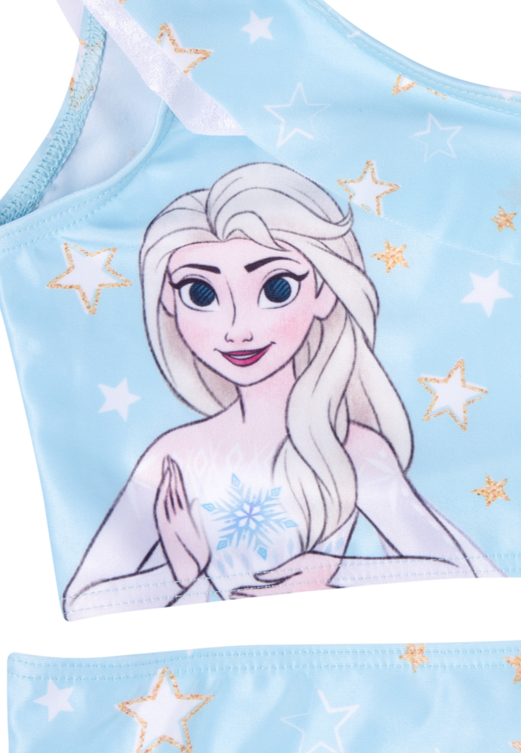 Ein hellblauer Bikini mit Elsa und Sternenmotiv.
